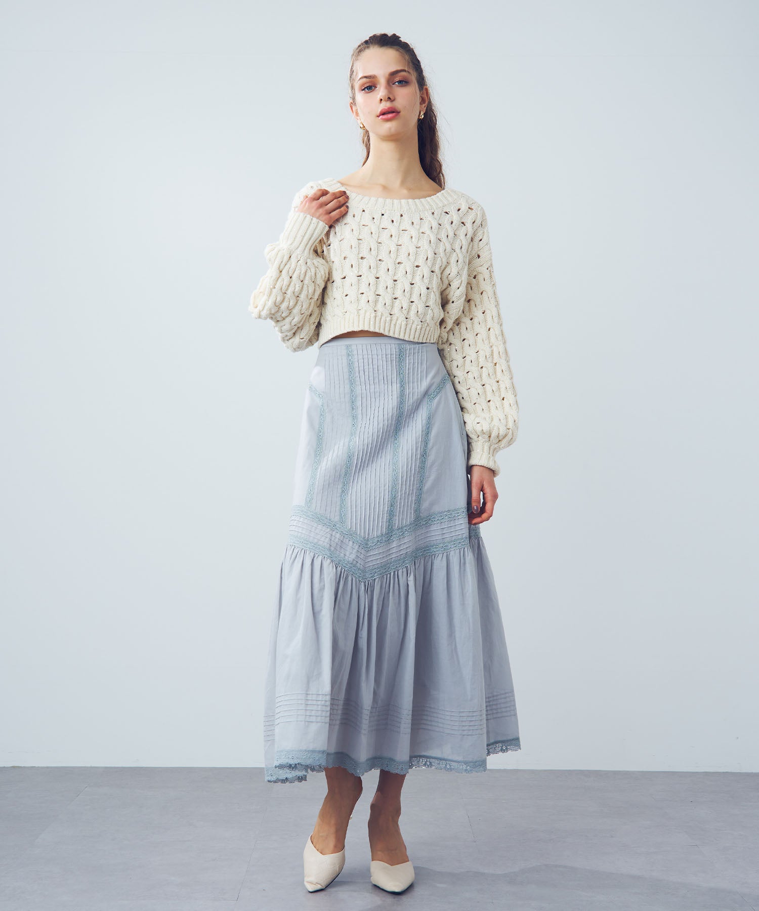 [Pre-order] Lace pin tuck long skirt