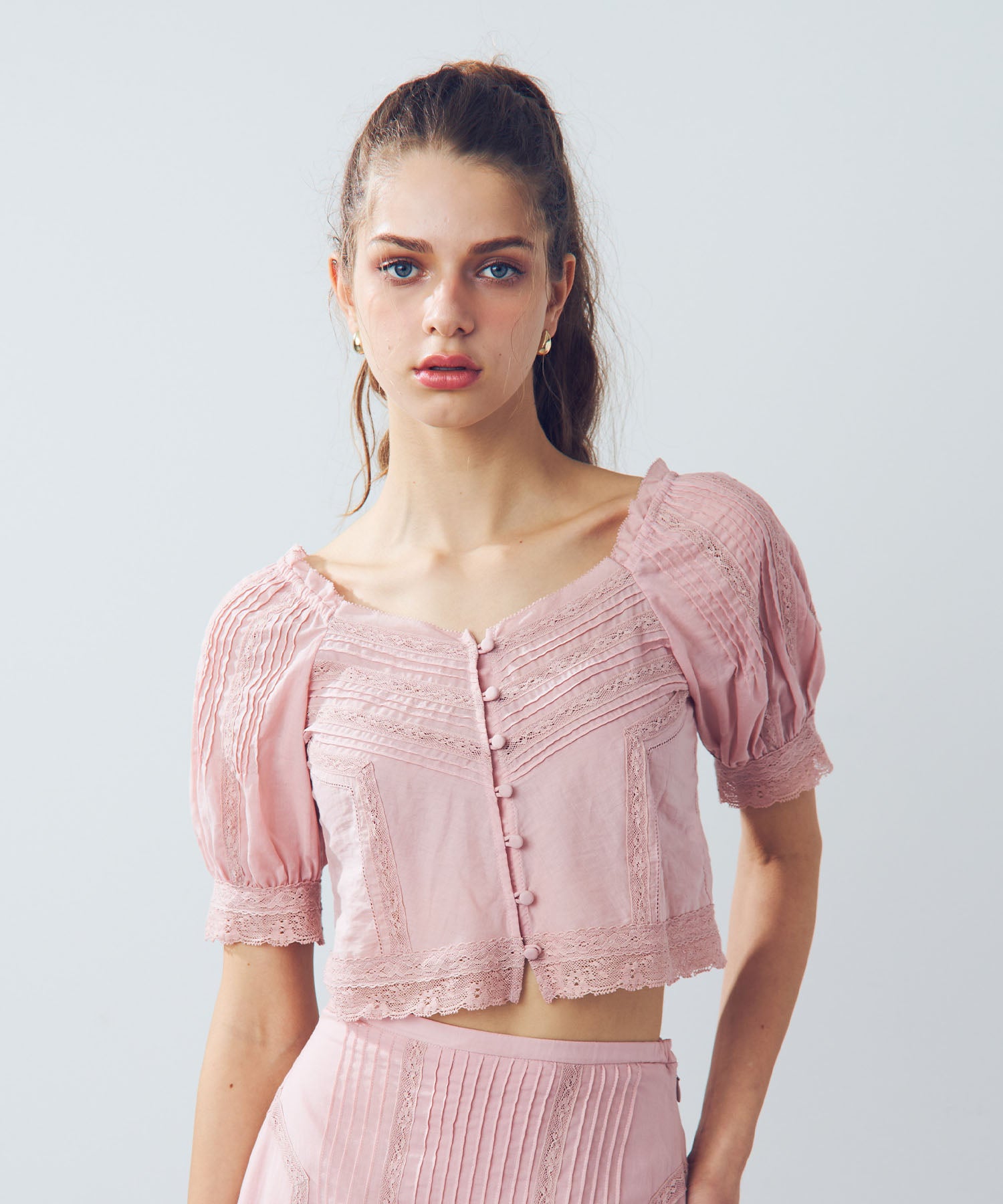 [Pre-order] Lace pin tuck blouse