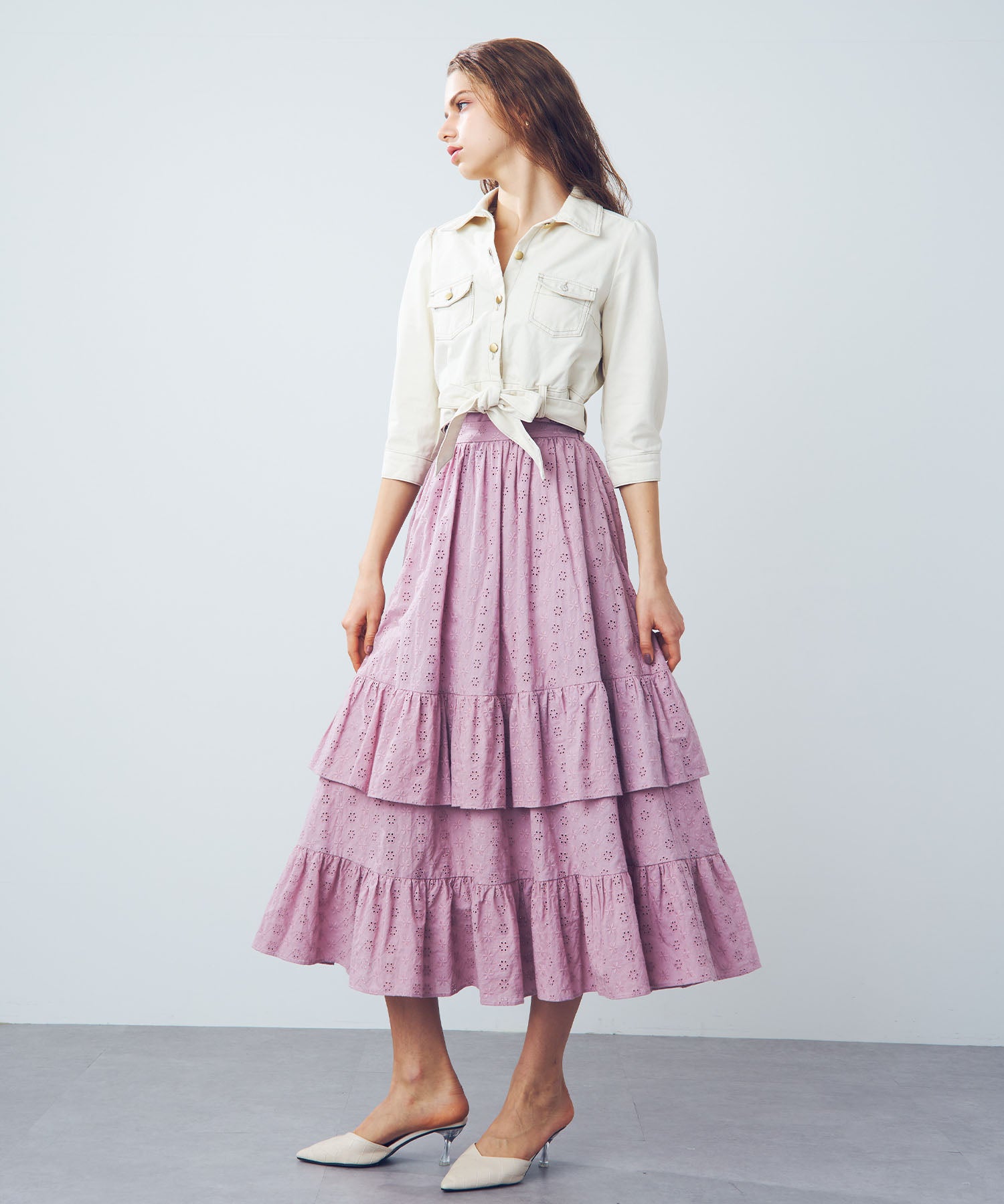 [Pre-order] Cotton lace gathered skirt