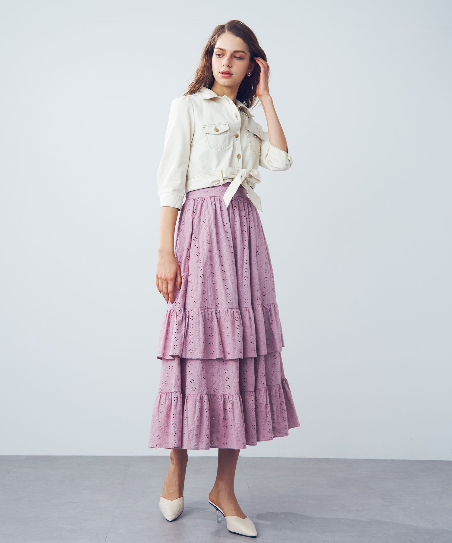 [Pre-order] Cotton lace gathered skirt