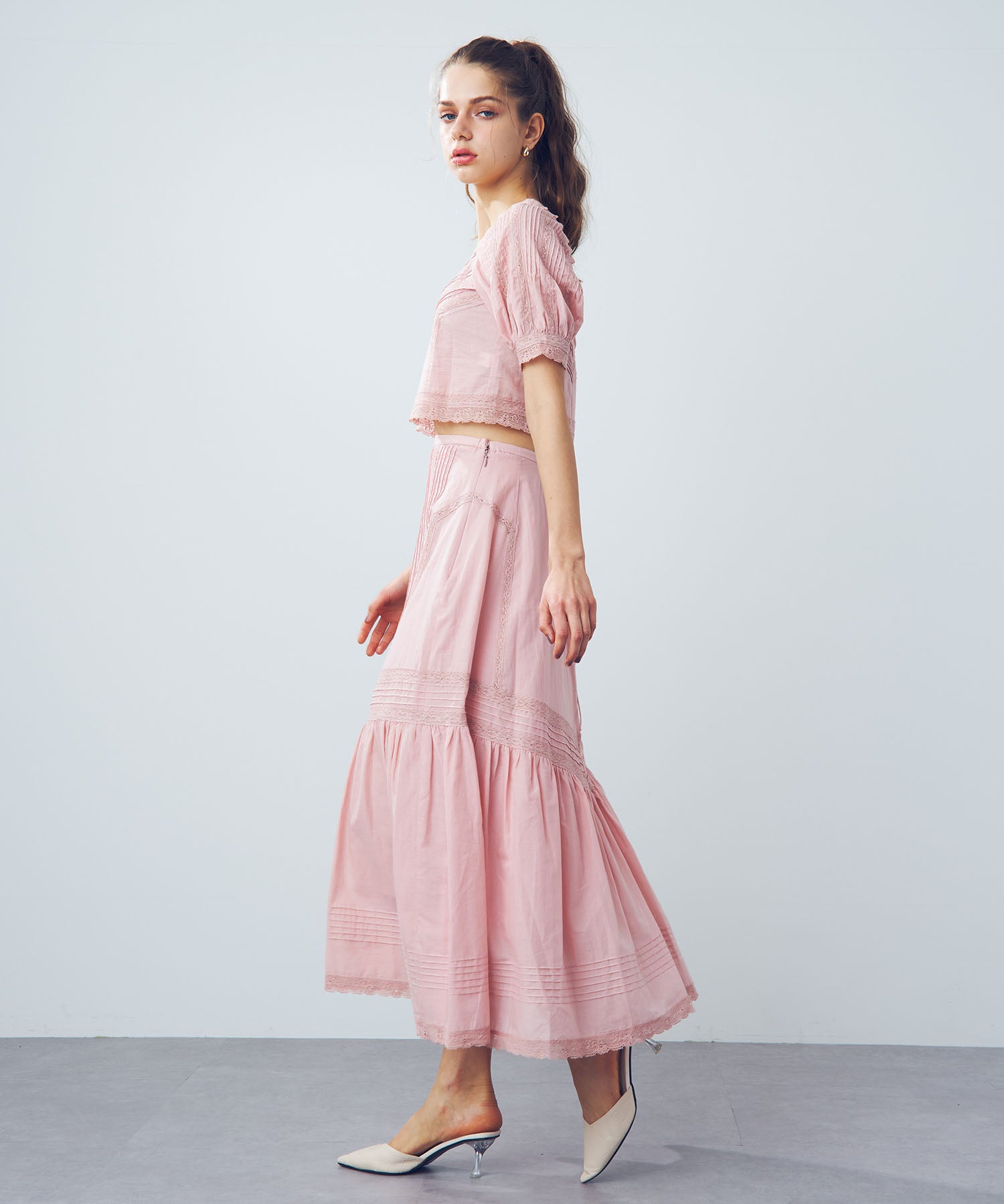 [Pre-order] Lace pin tuck long skirt