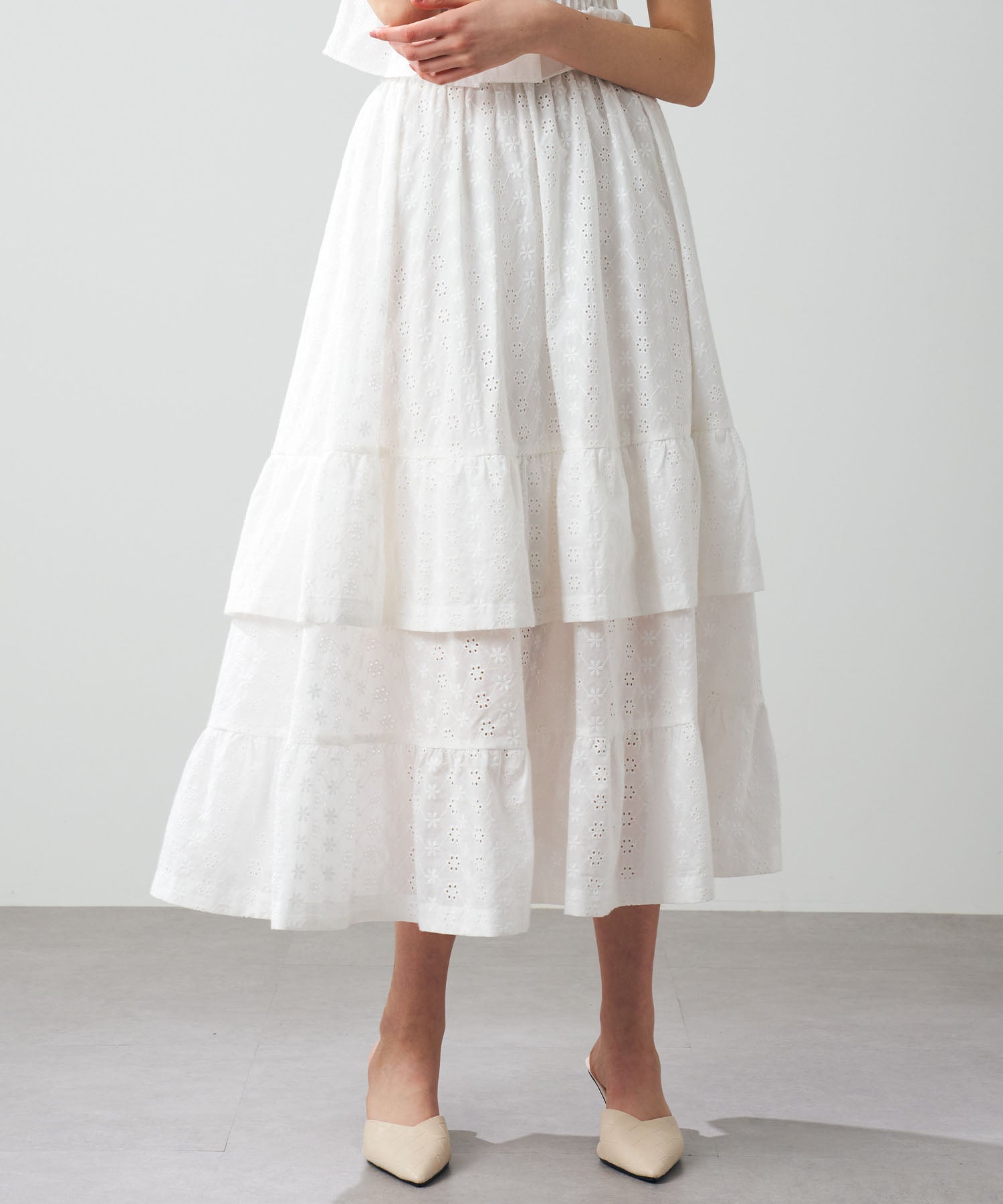 [Pre-order] Cotton lace gathered skirt