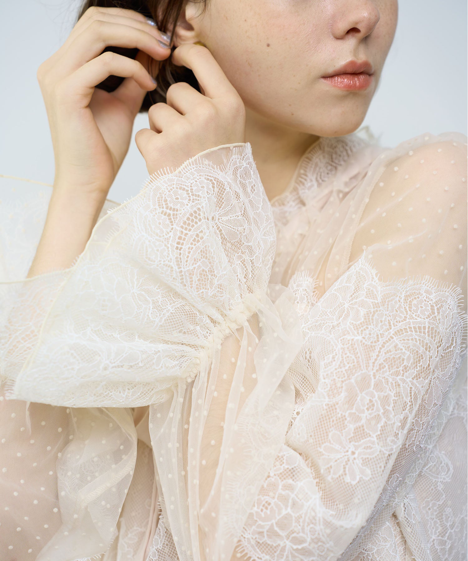 Dot tulle lace blouse