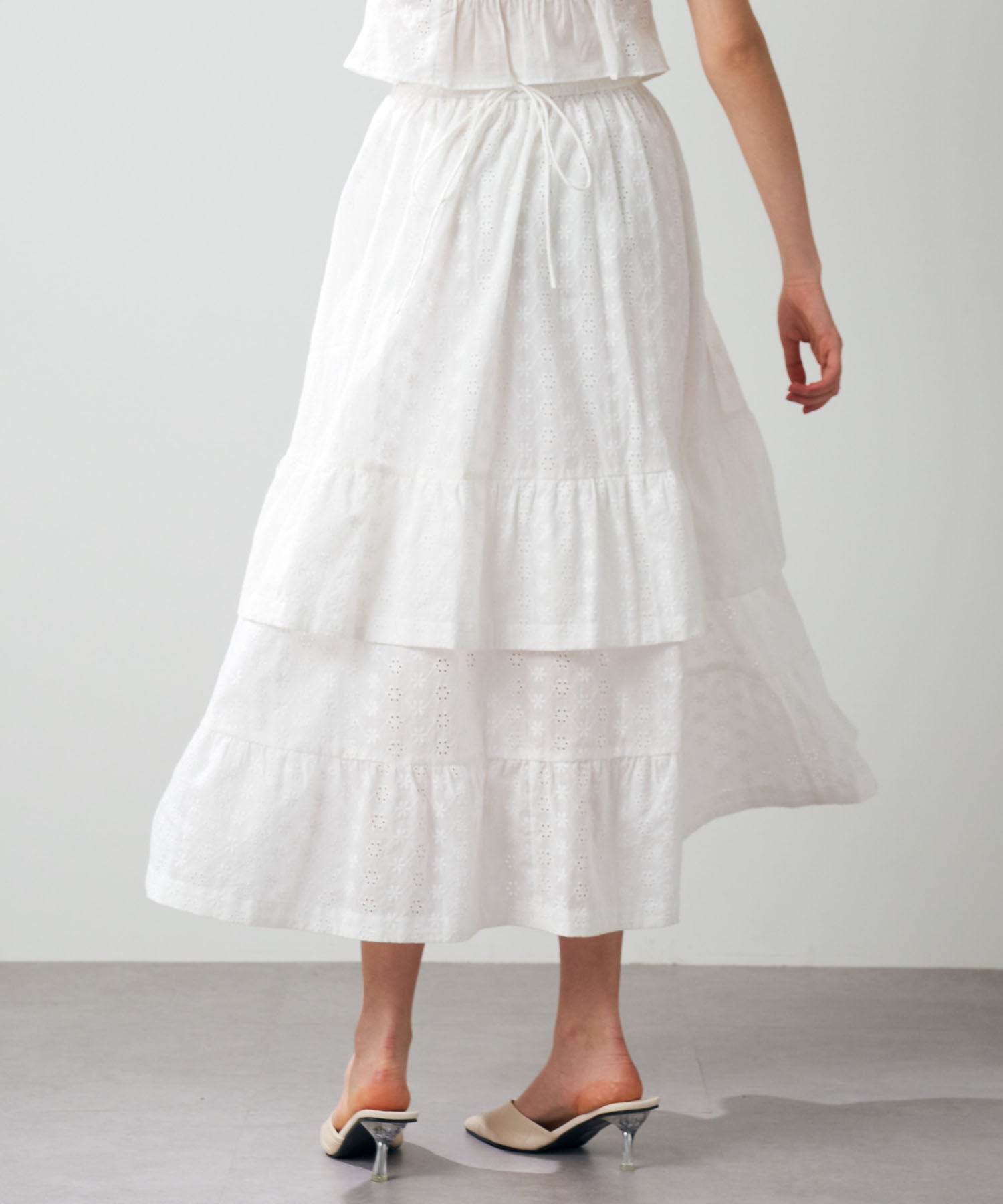 [Pre-order] Cotton lace gathered skirt