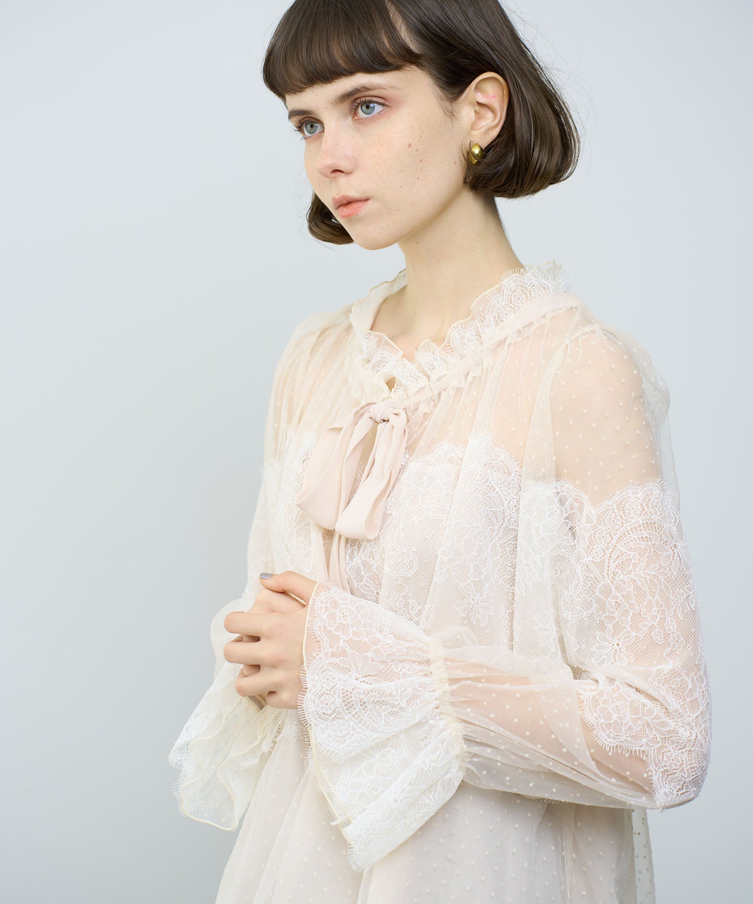 Dot tulle lace blouse