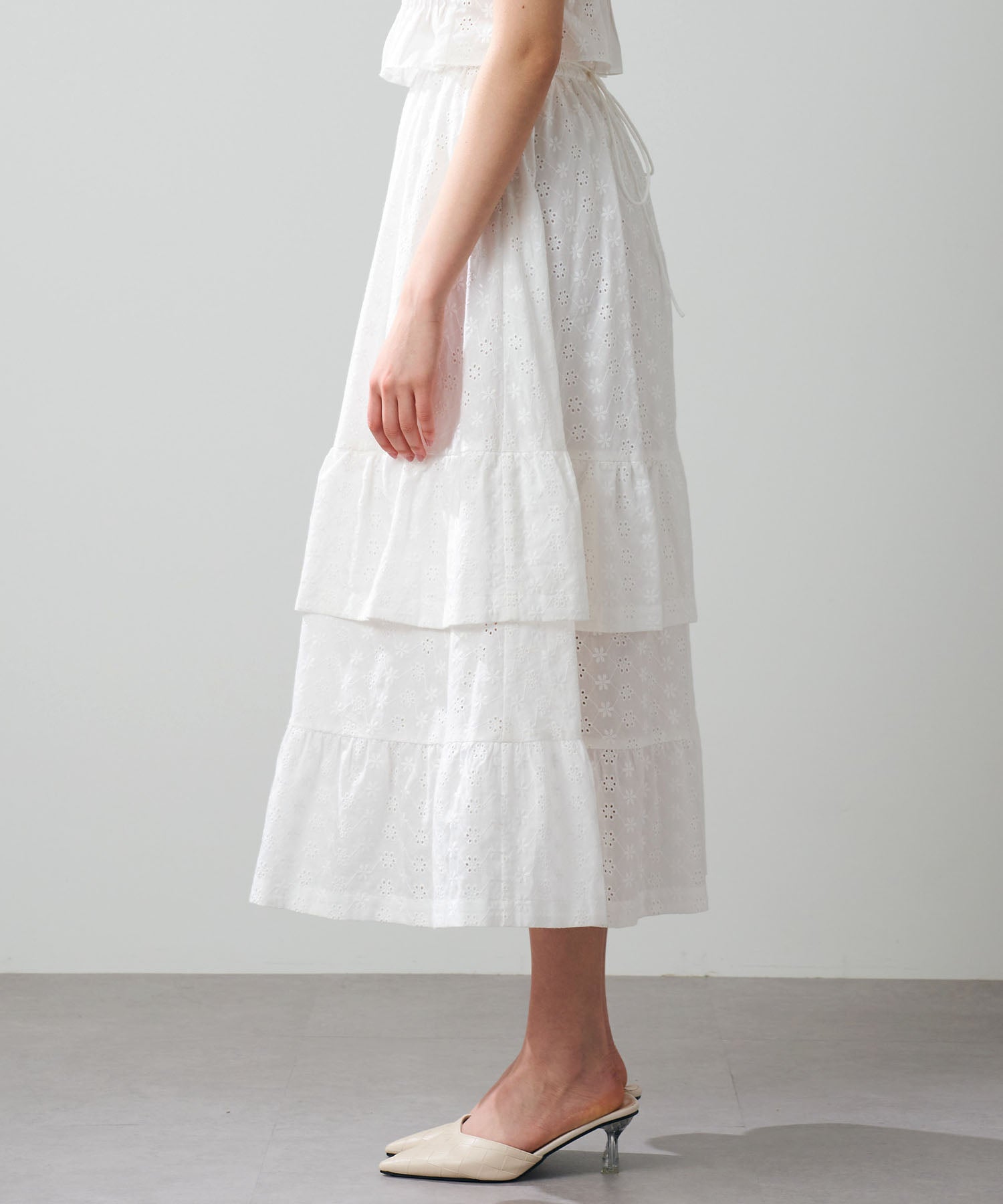 [Pre-order] Cotton lace gathered skirt