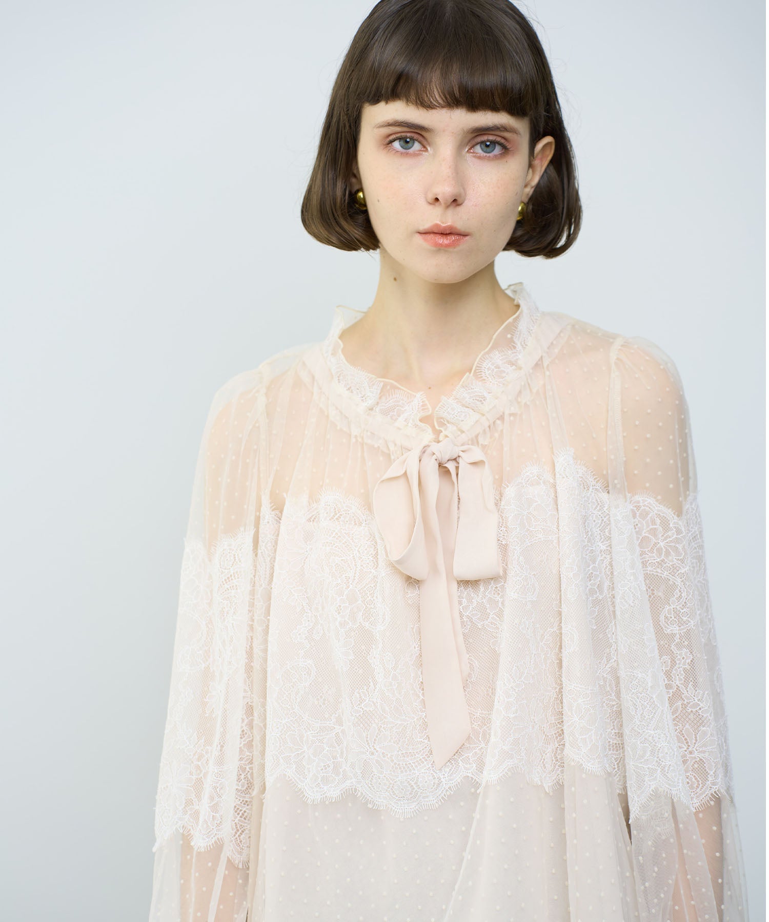 Dot tulle lace blouse