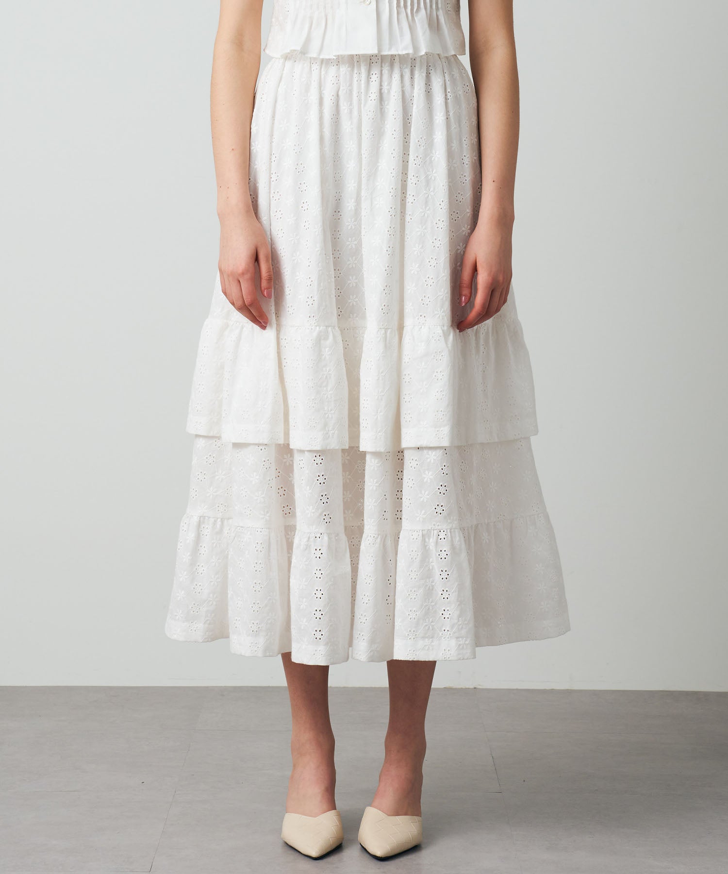 [Pre-order] Cotton lace gathered skirt