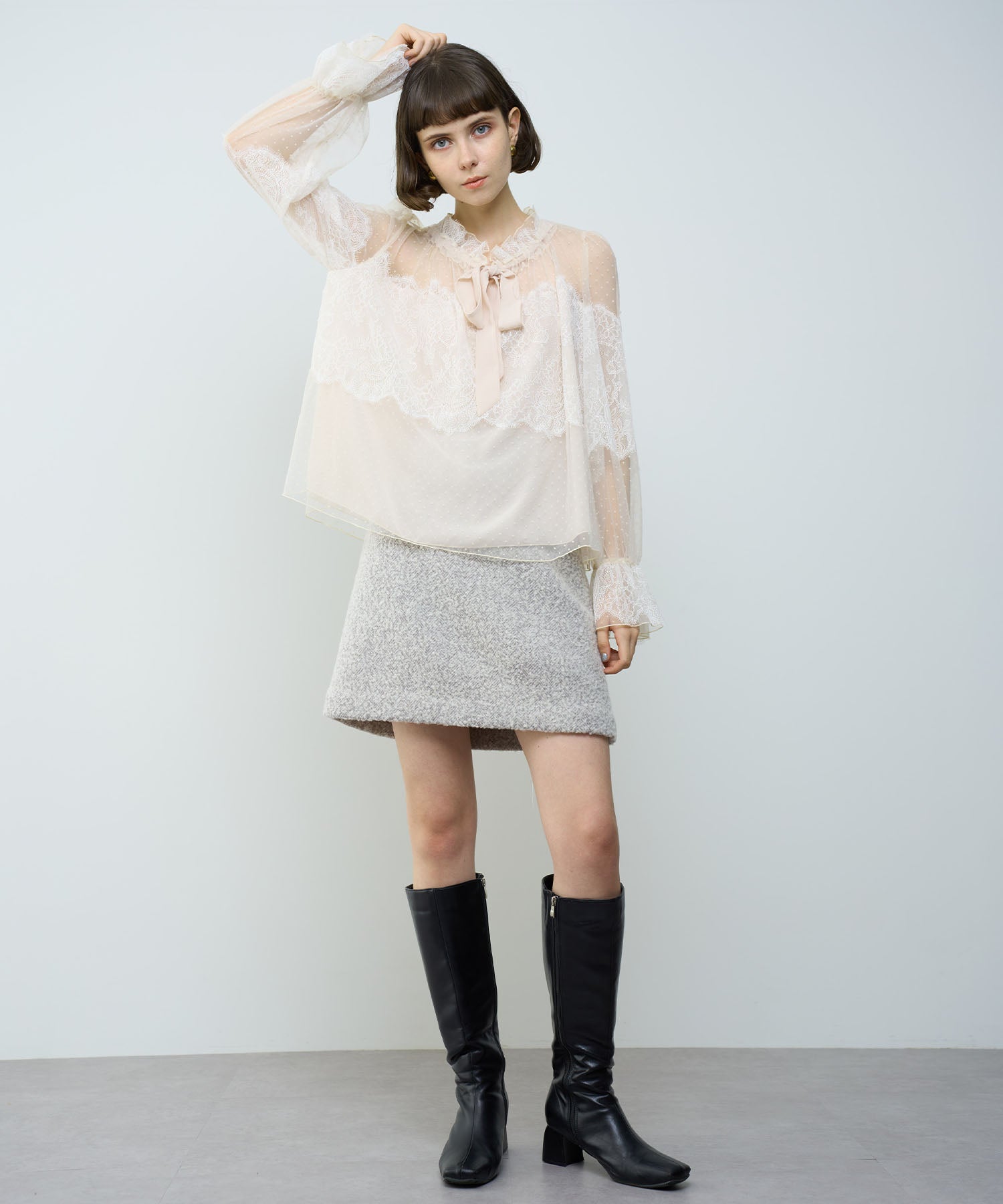 Dot tulle lace blouse