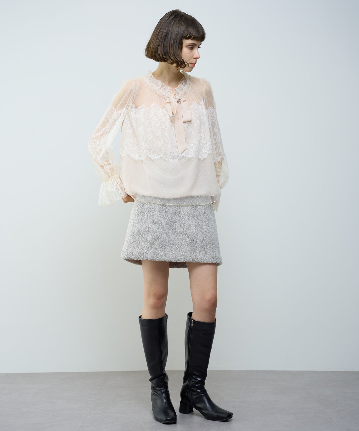 Dot tulle lace blouse