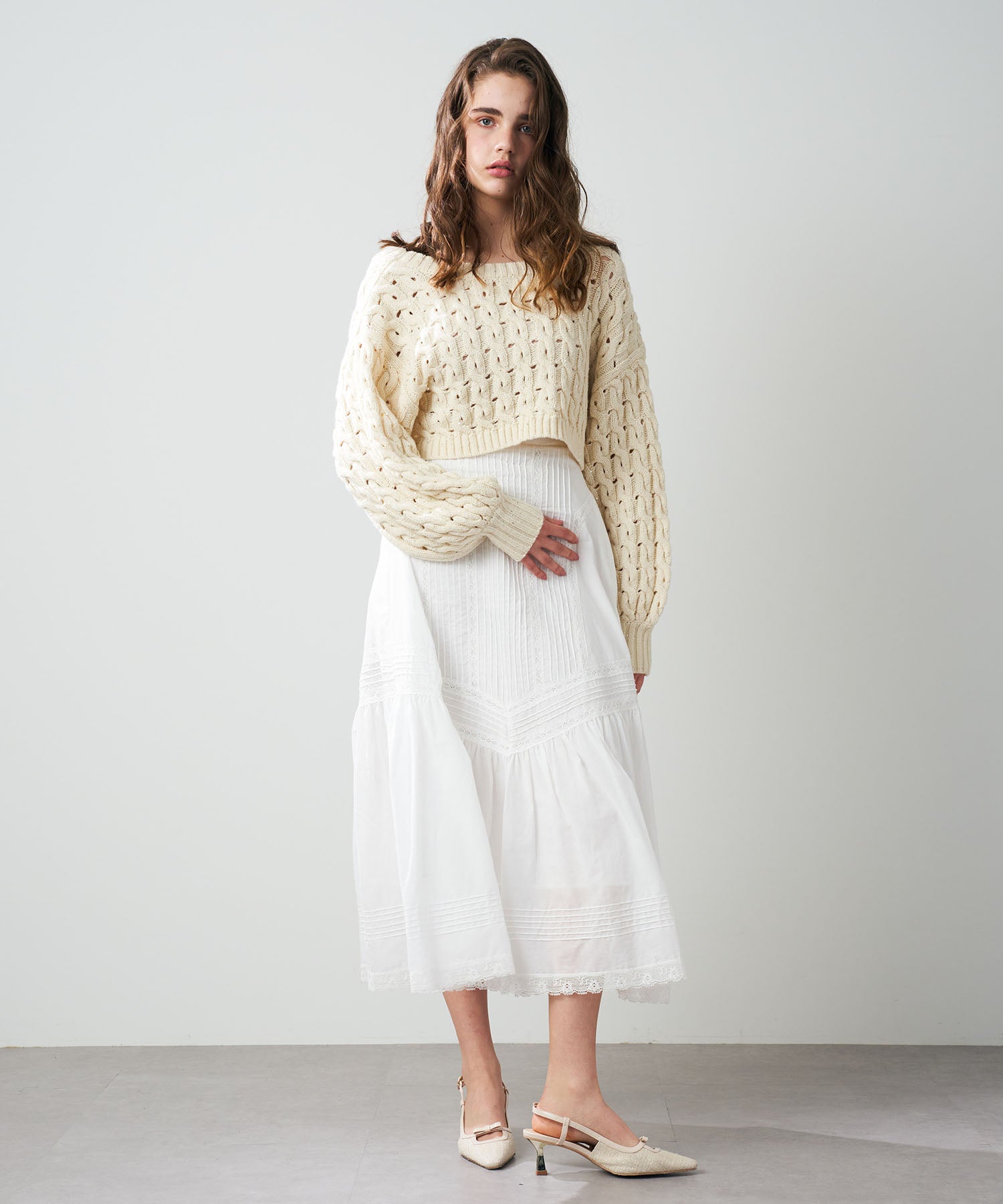 [Pre-order] Lace pin tuck long skirt