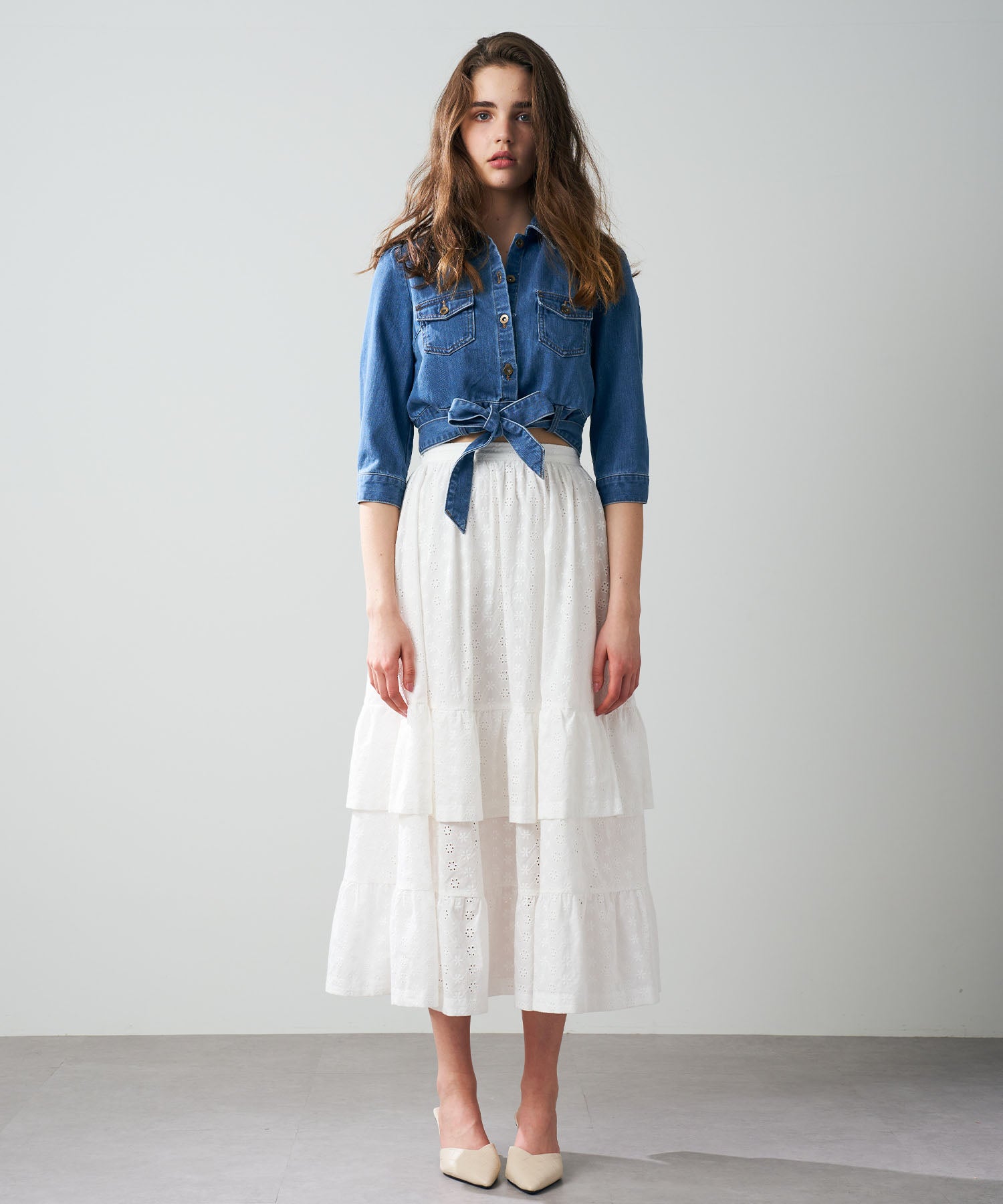 [Pre-order] Cotton lace gathered skirt