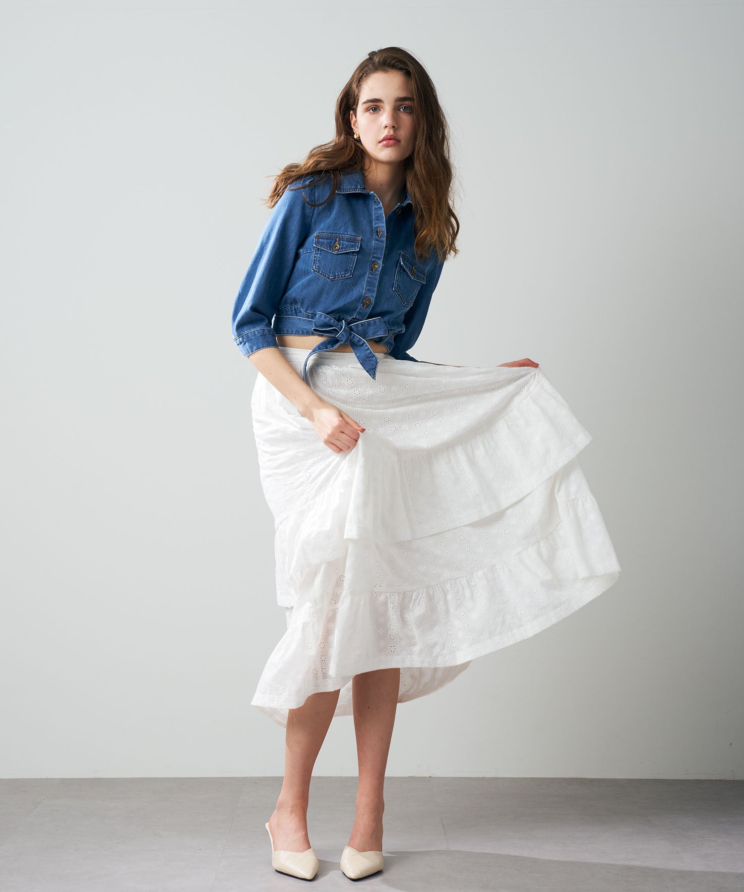 [Pre-order] Cotton lace gathered skirt