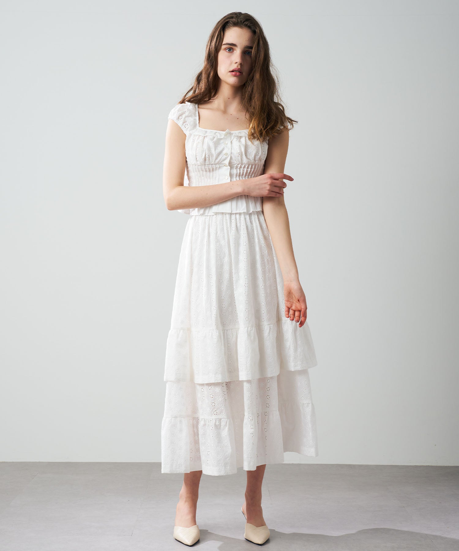 [Pre-order] Cotton lace gathered skirt