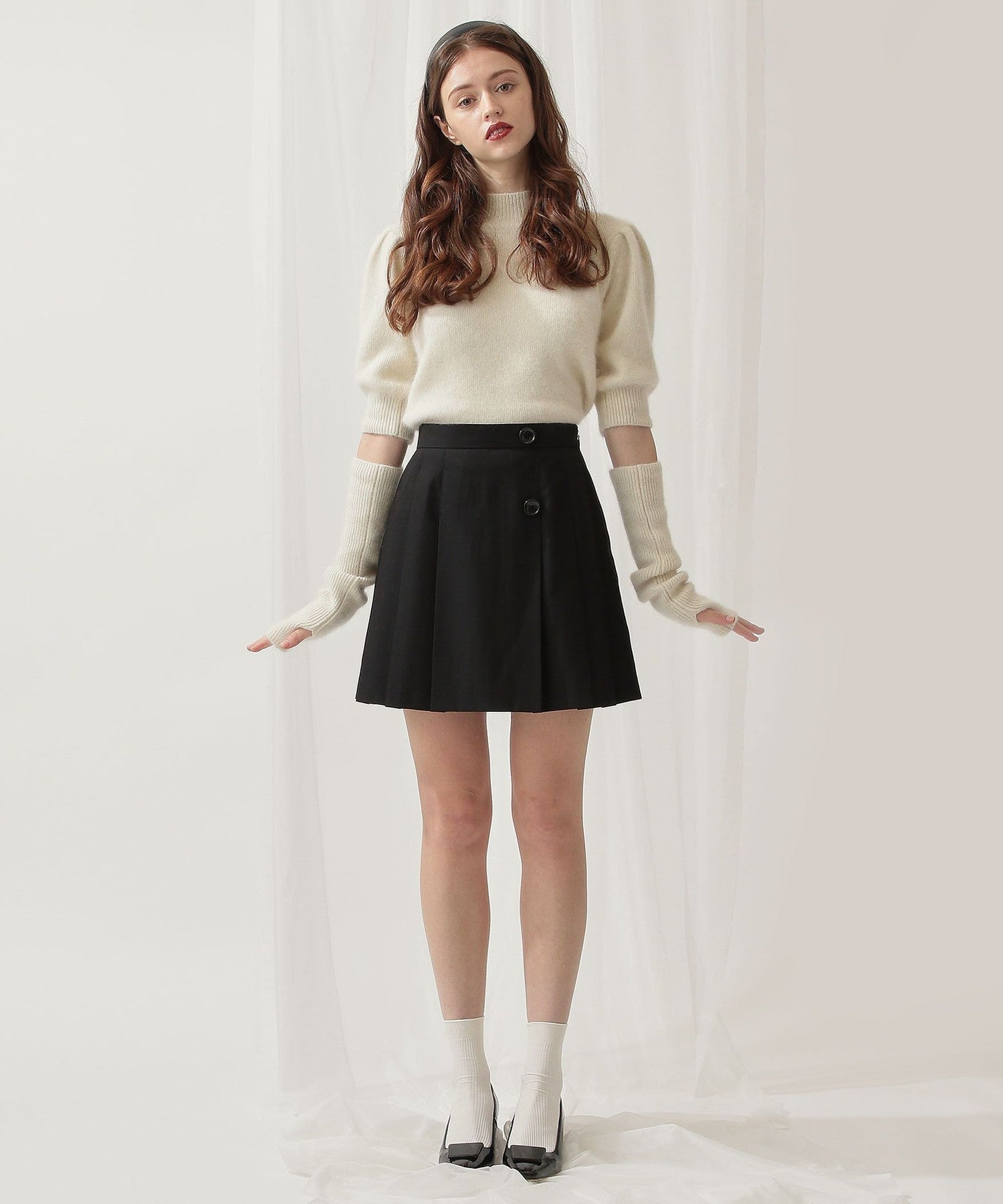 褶皺迷你半身裙