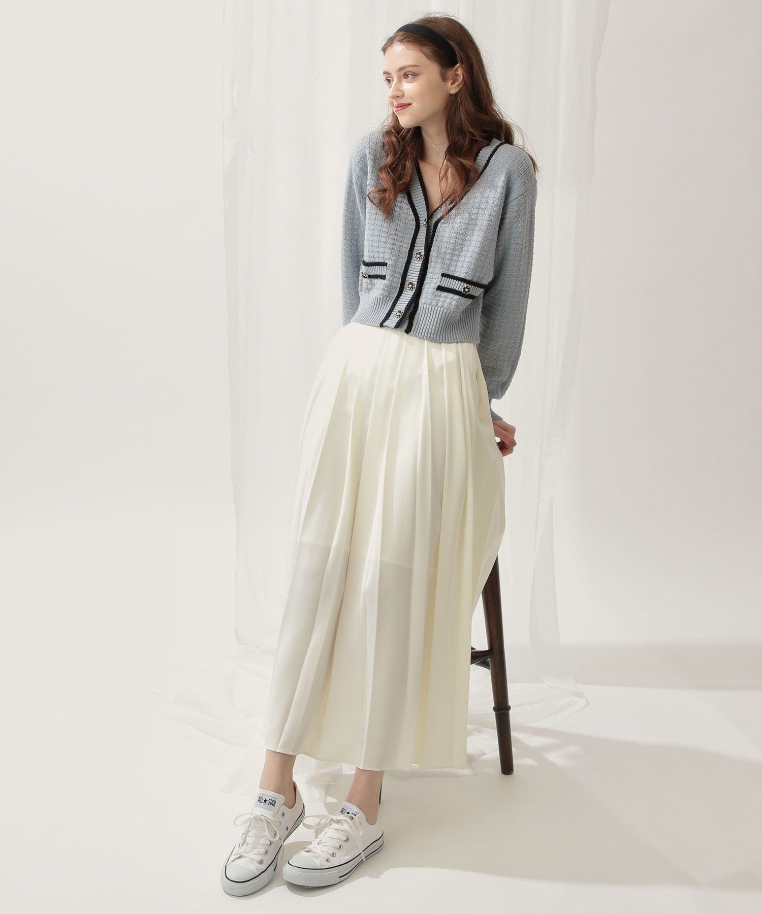 Satin pleated midi skirt