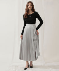 緞面百褶中長裙