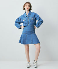 denim flare mini skirt