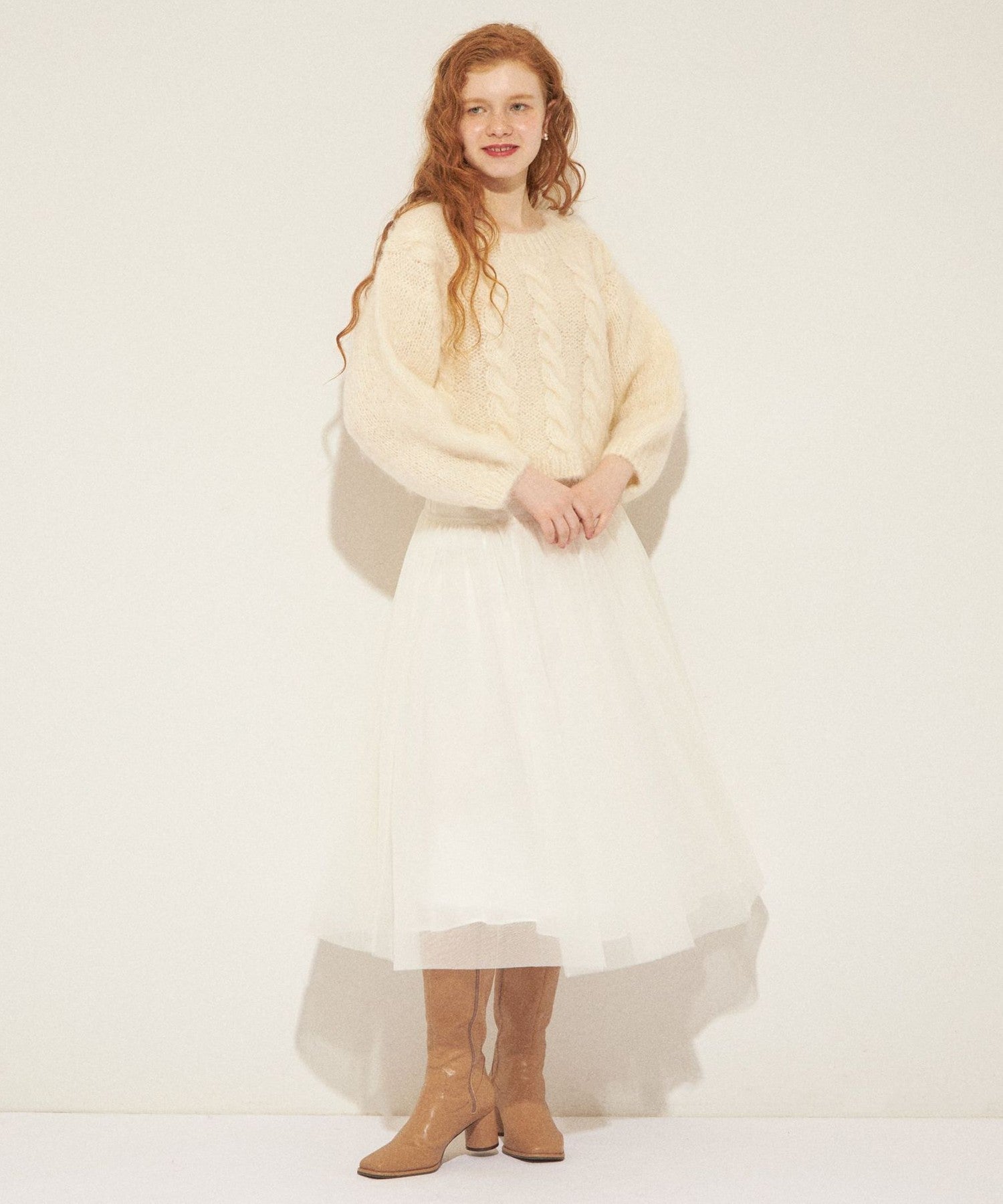 Lace-up gathered tulle skirt