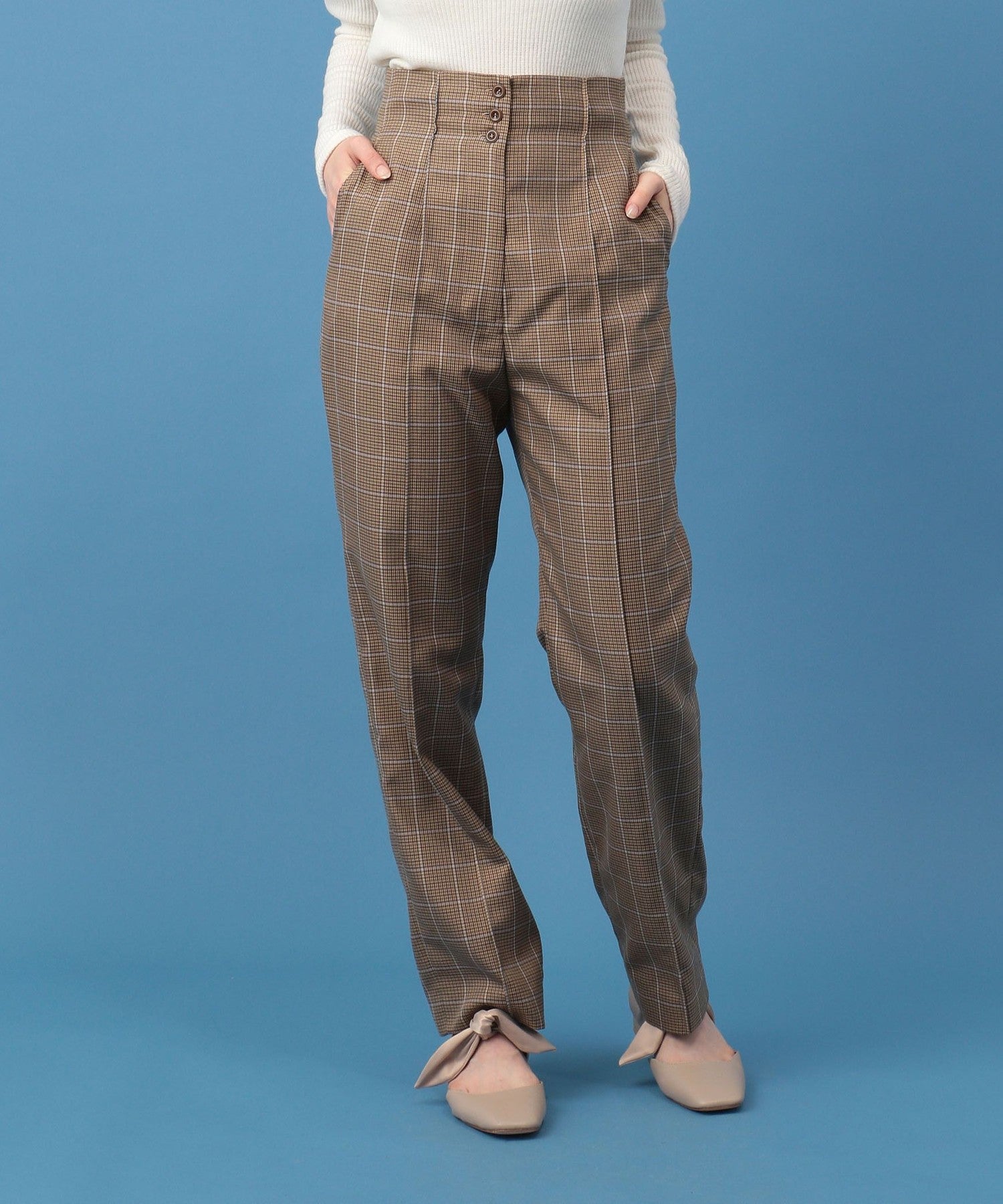 High waist checked pants
