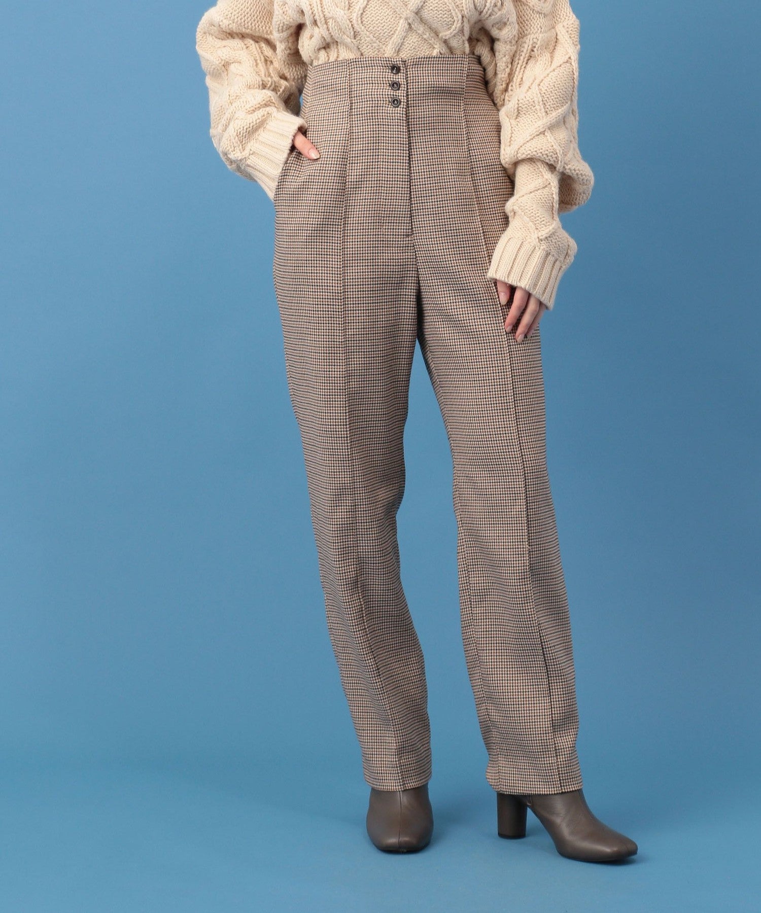 High waist checked pants