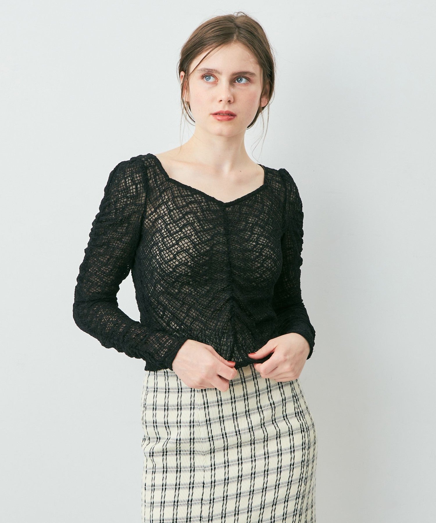 Shirring lace top