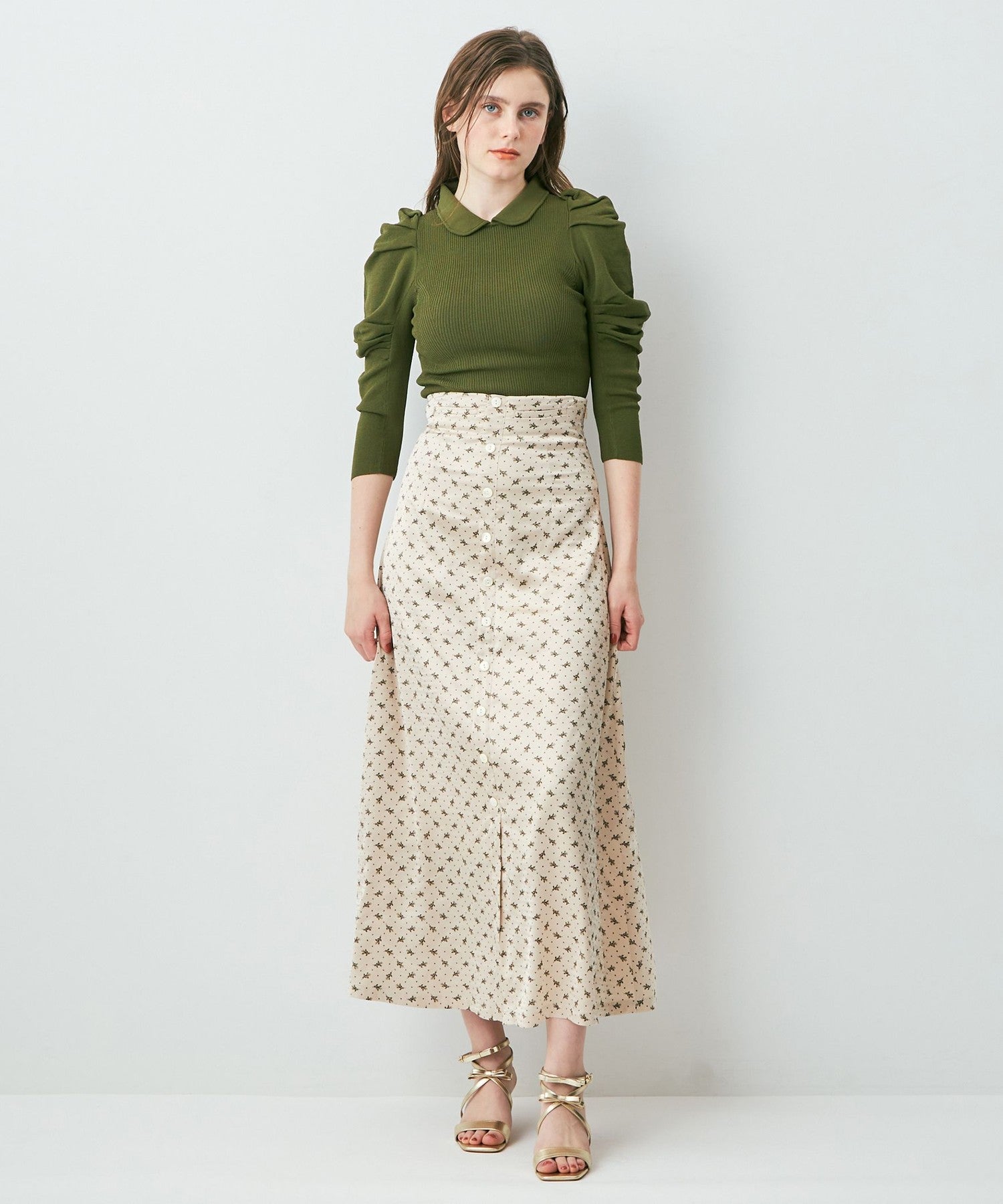 Petite Fleur Button-down Flared Skirt