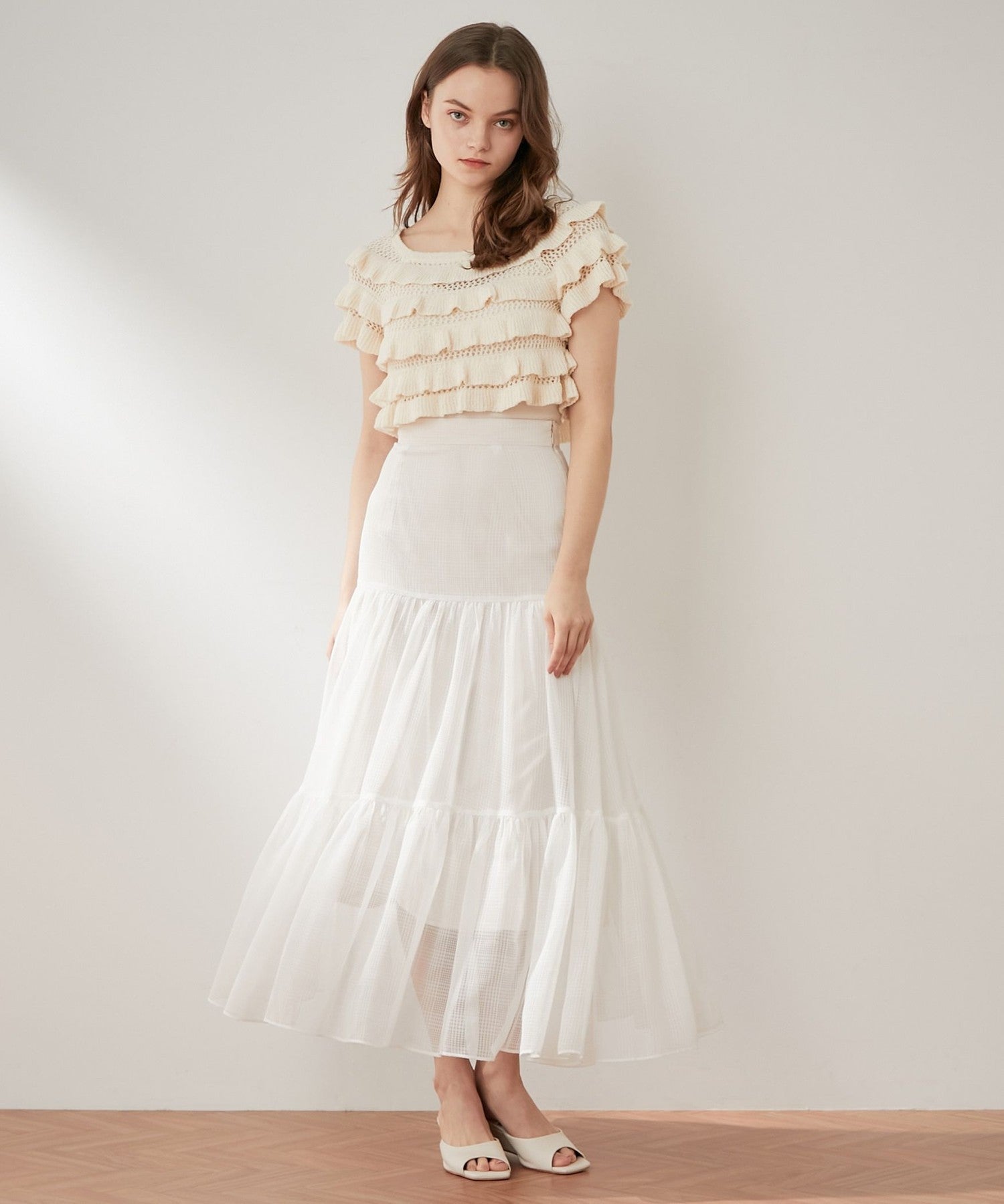 Sheer Check Tiered Skirt