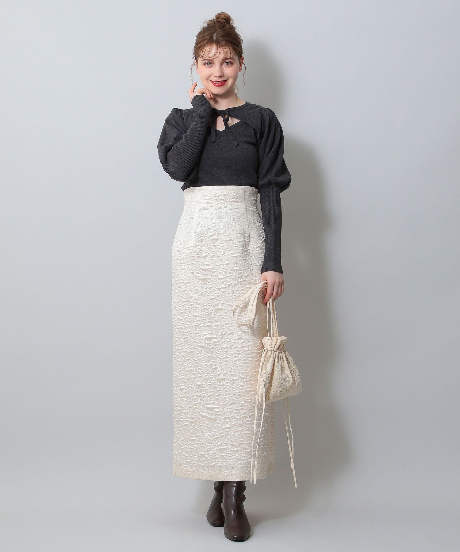 植物絎縫提花半身裙