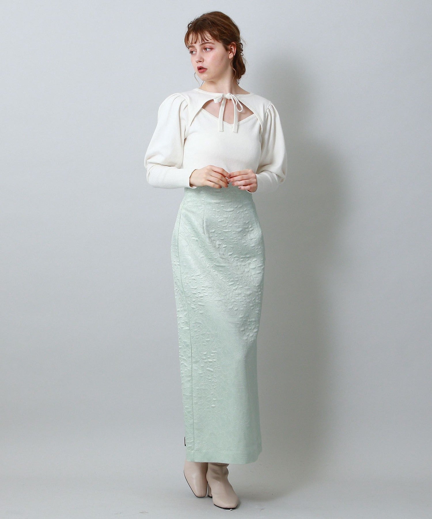 植物絎縫提花半身裙