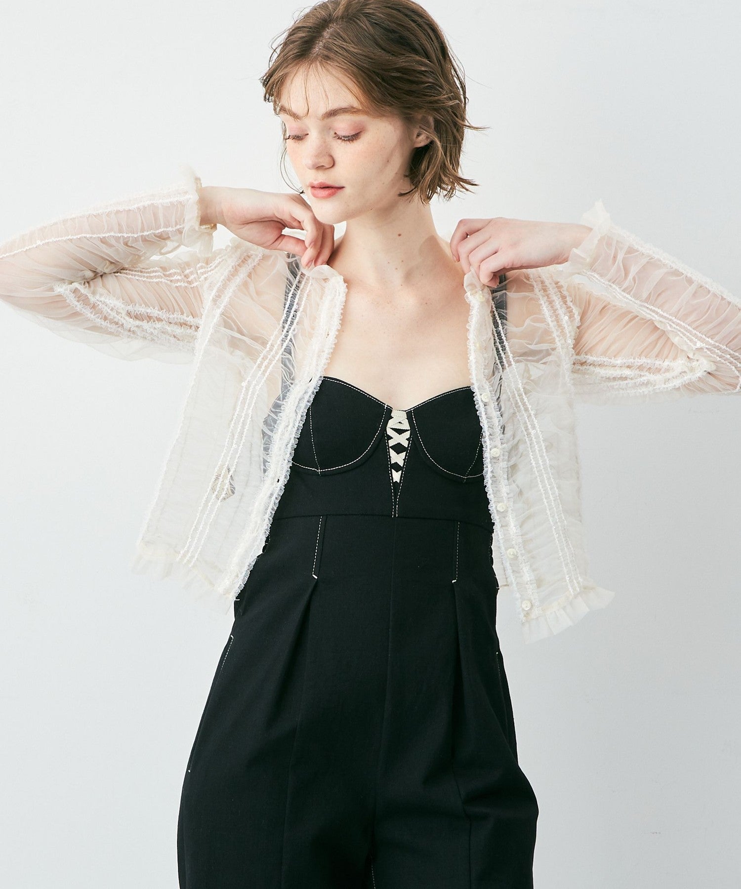 Sequined tulle blouse