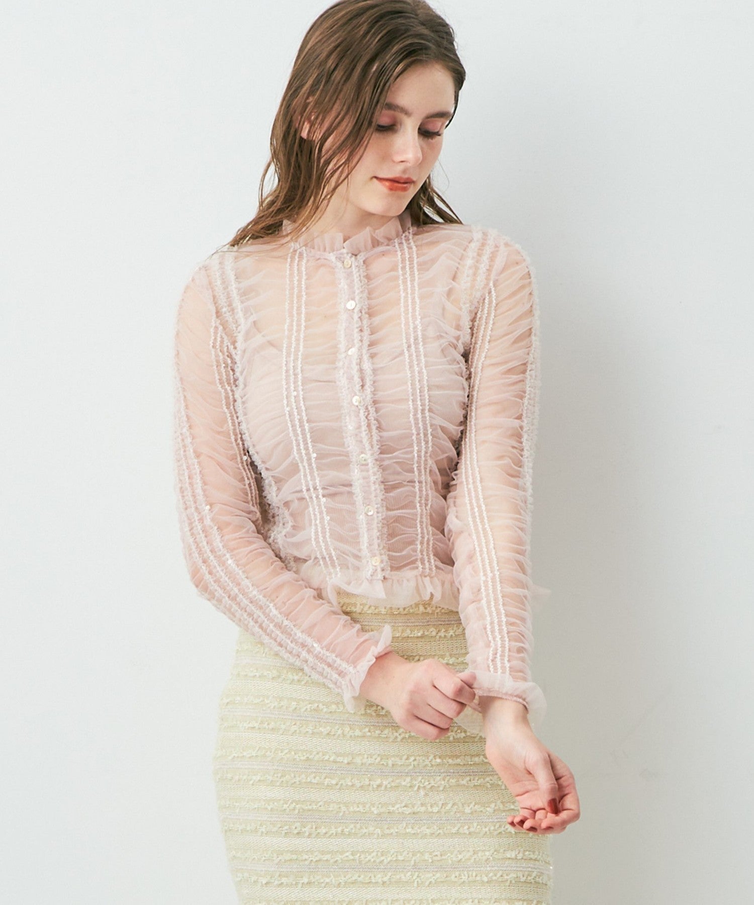 Sequined tulle blouse