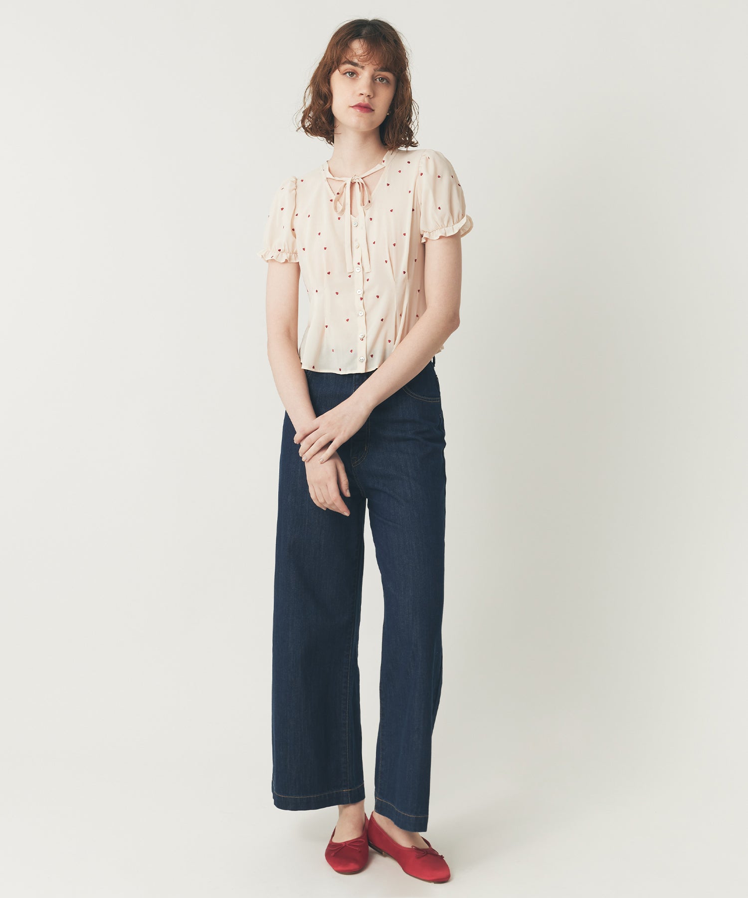 シフォンハート刺繍ブラウス