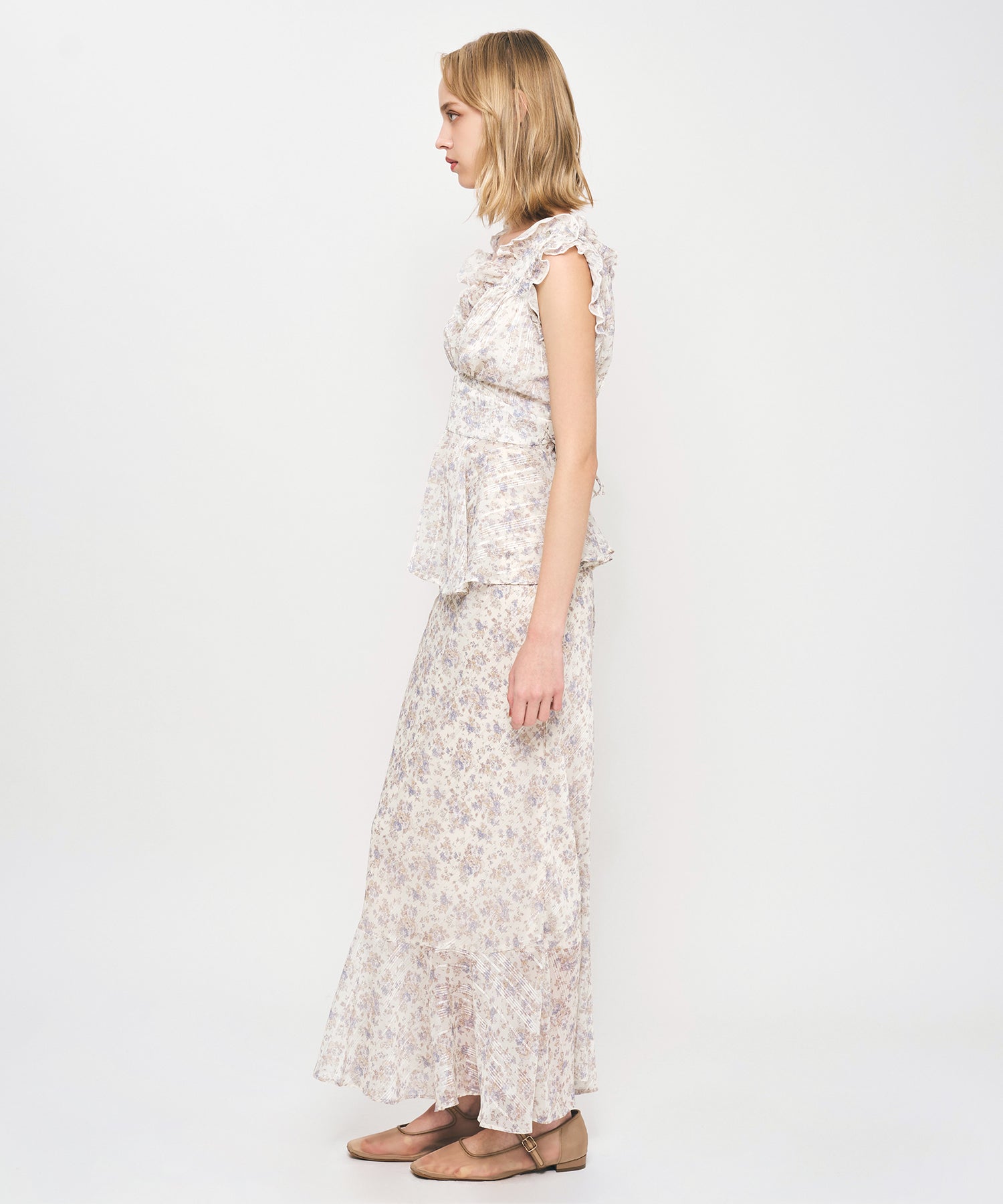 フルールラメシフォンフリルブラウス