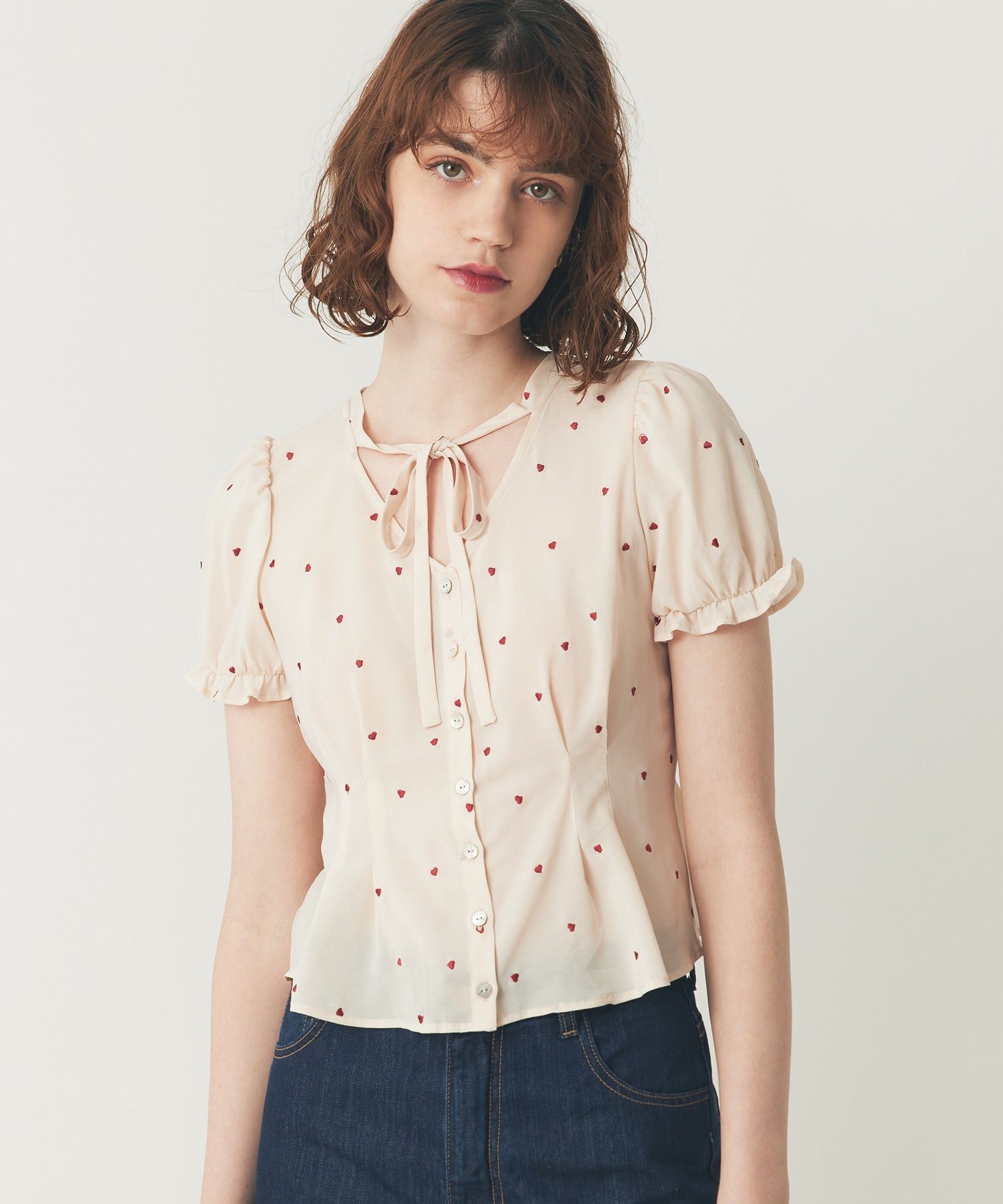シフォンハート刺繍ブラウス
