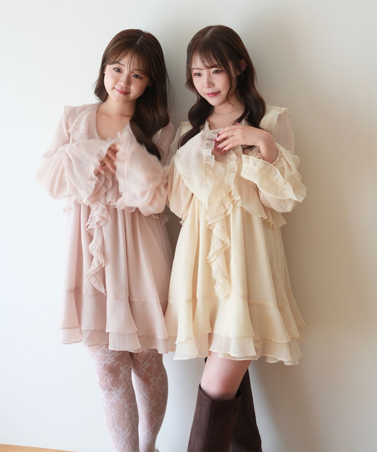 シフォンラメ楊柳フリルミニドレス