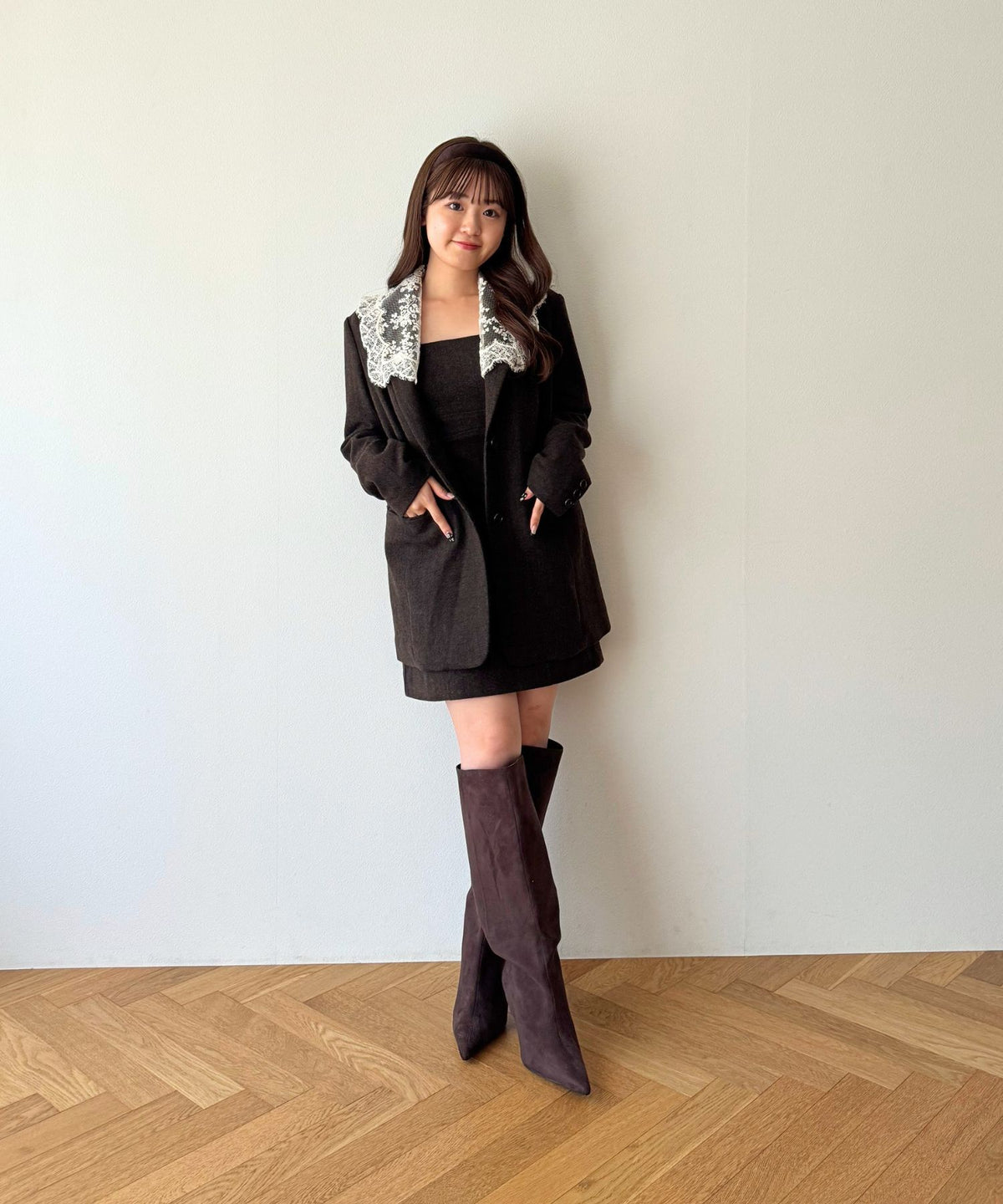 ウールヘリンボーンミニワンピース
