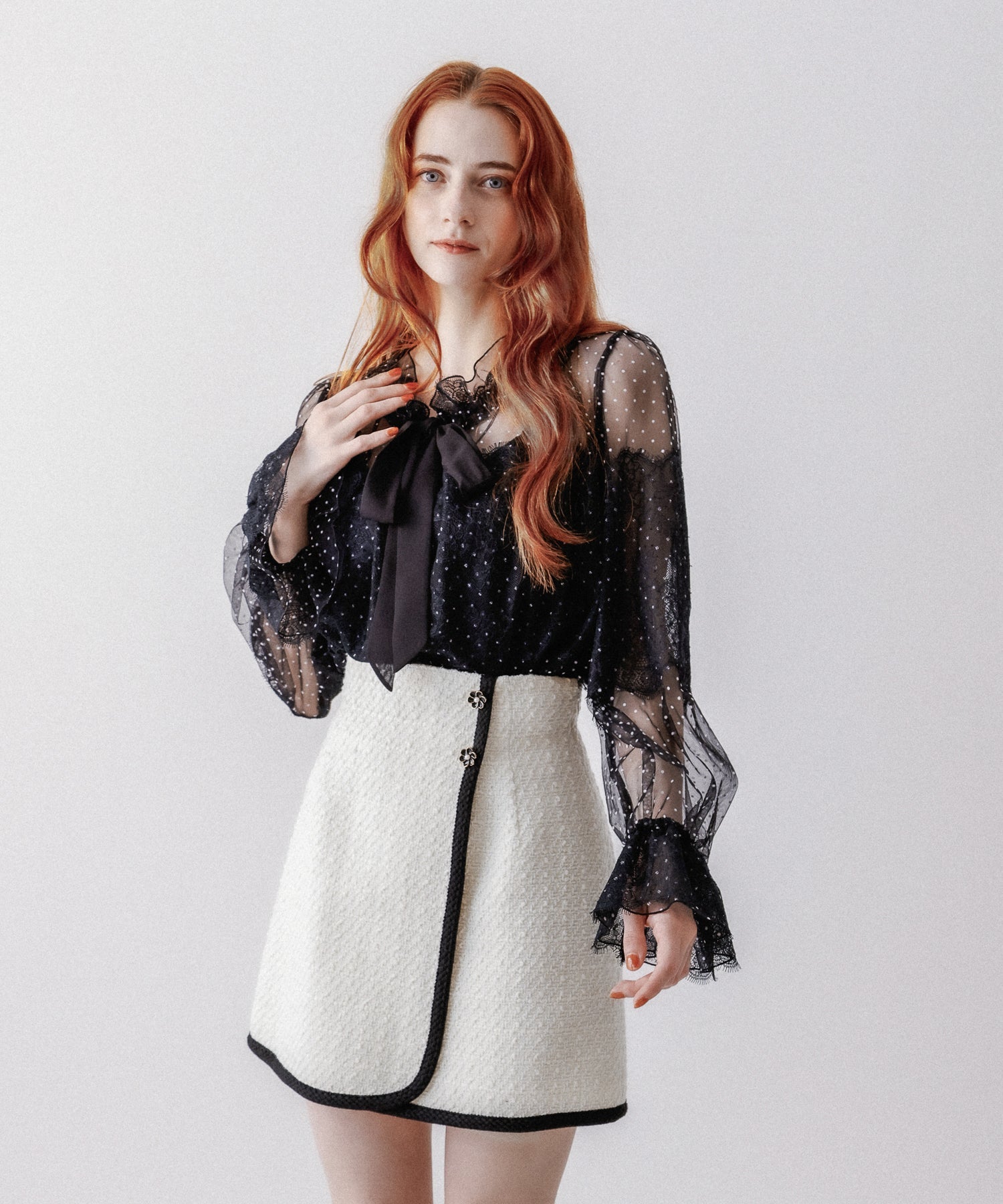 Dot tulle lace blouse