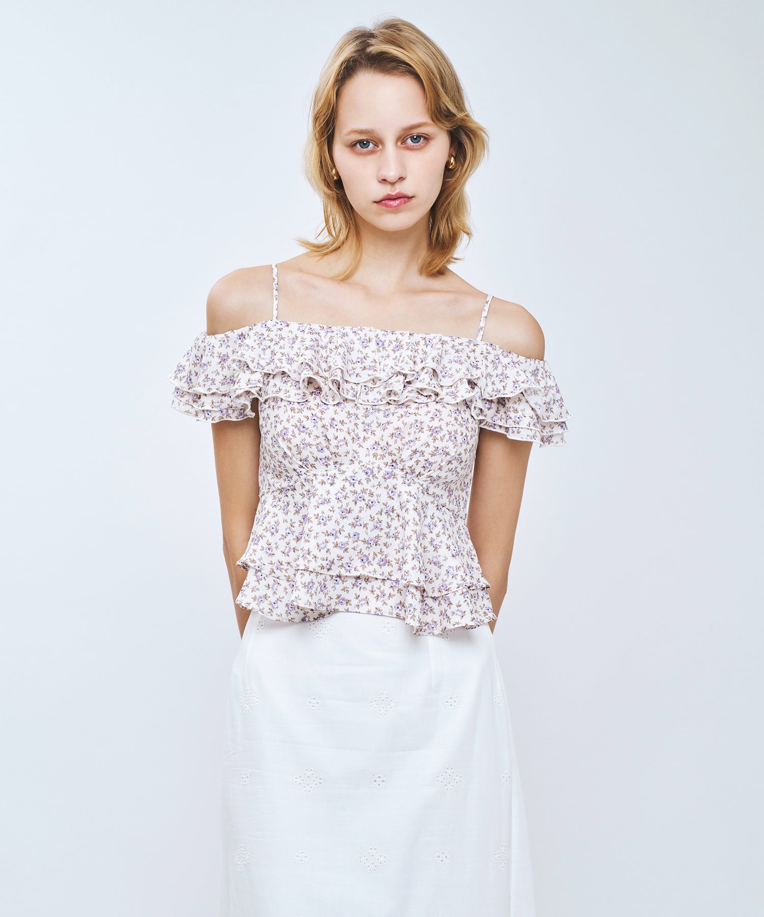 【予約】ローズフリル2wayオフショルブラウス