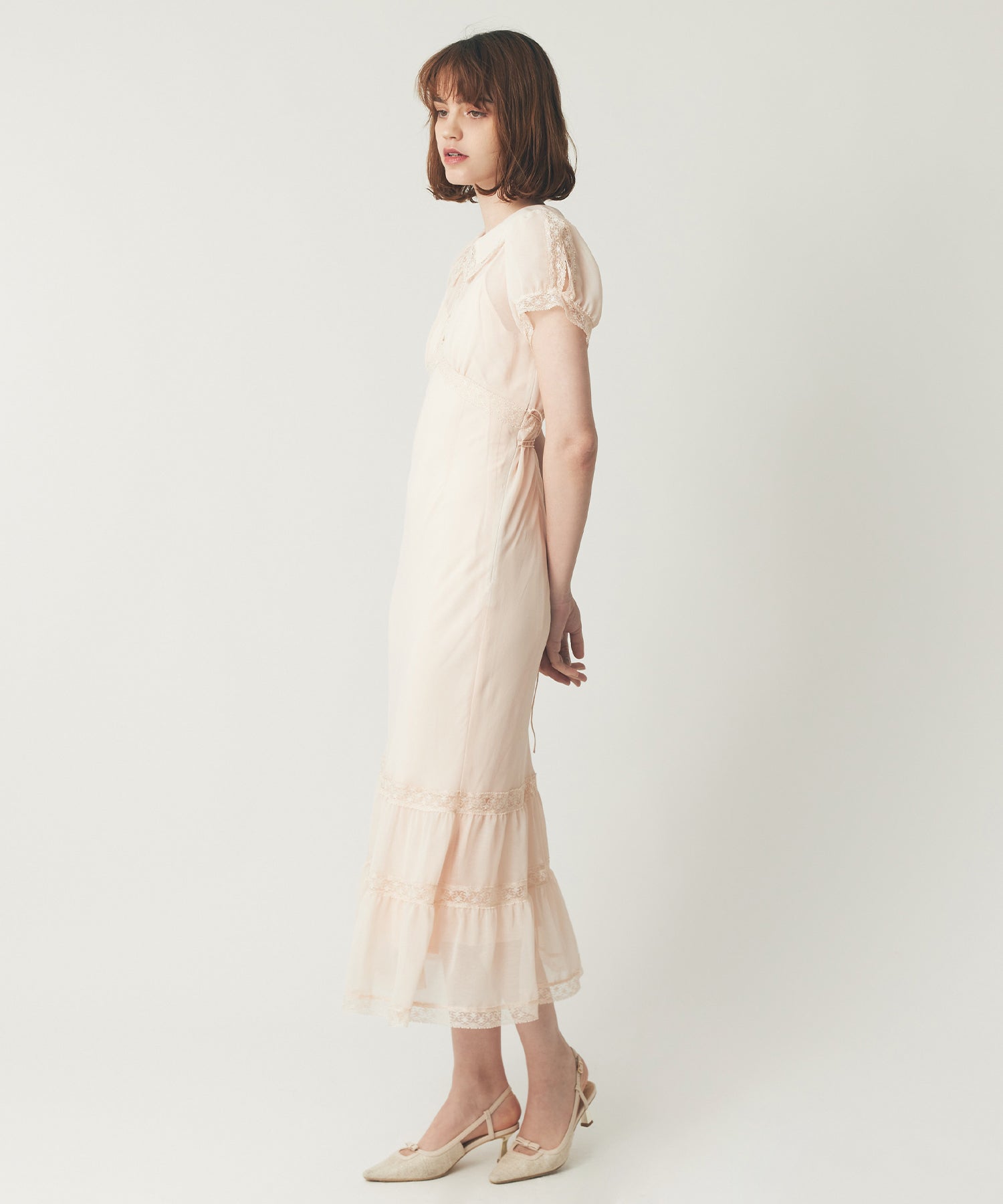 シフォンレースカラーワンピース