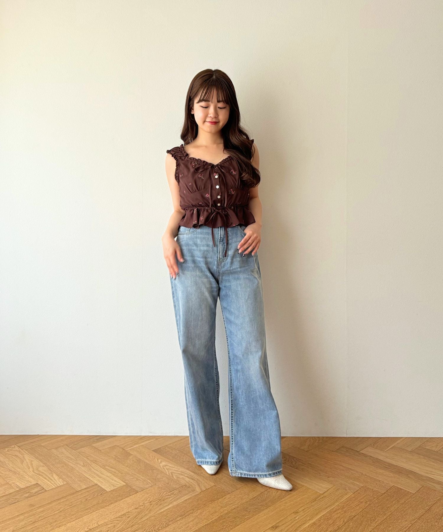 ハイウエストワイドデニムパンツ