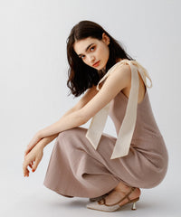 肩部絲帶針織連身裙