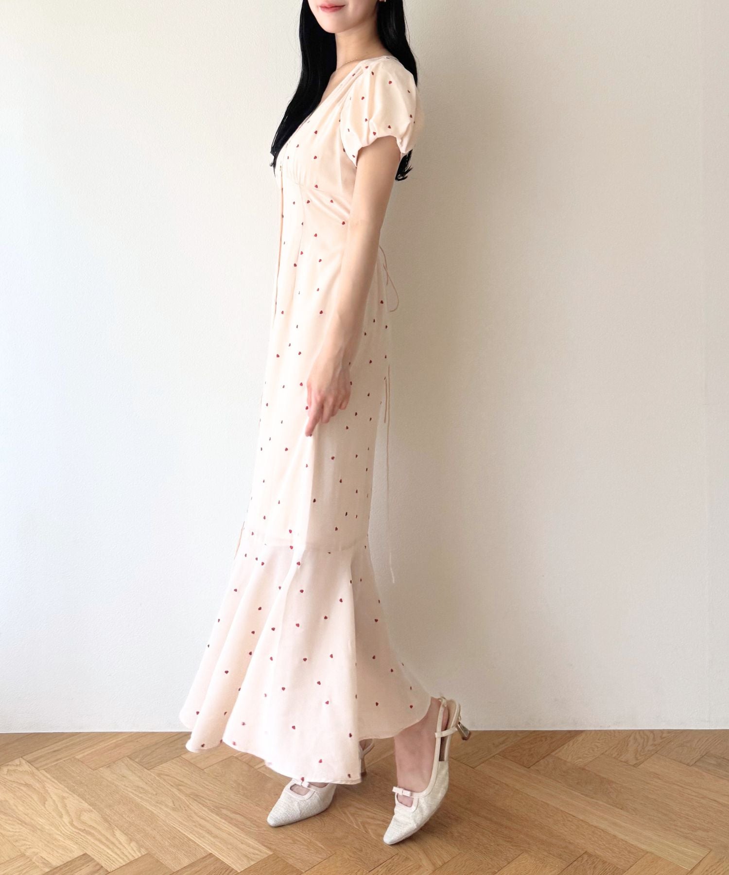 シフォンハート刺繍ワンピース