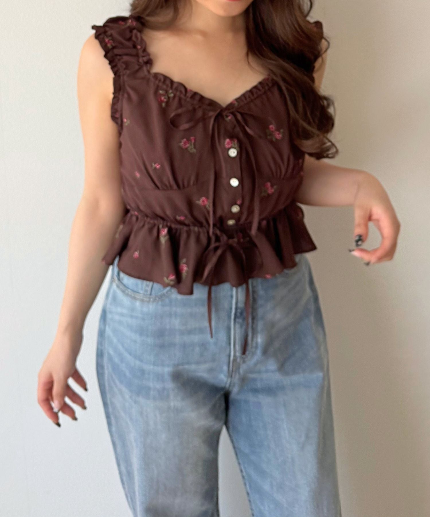 ローズ刺繍ギャザーブラウス