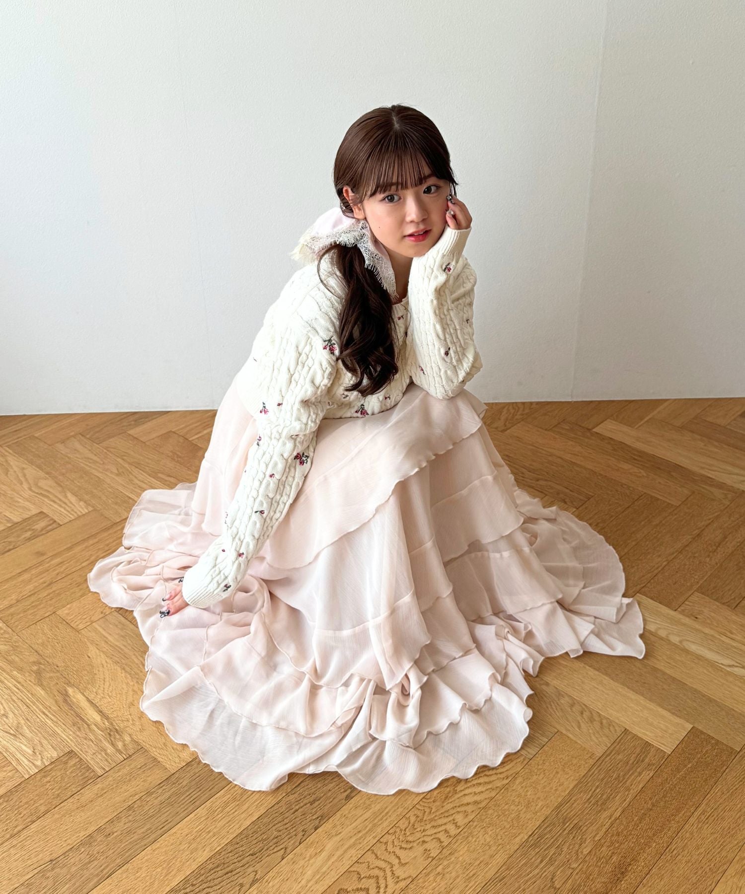 シフォン楊柳フリルティアードスカート