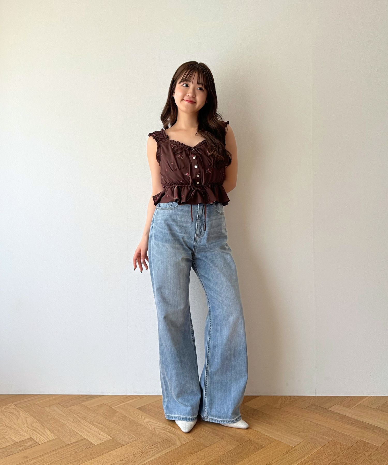 ローズ刺繍ギャザーブラウス