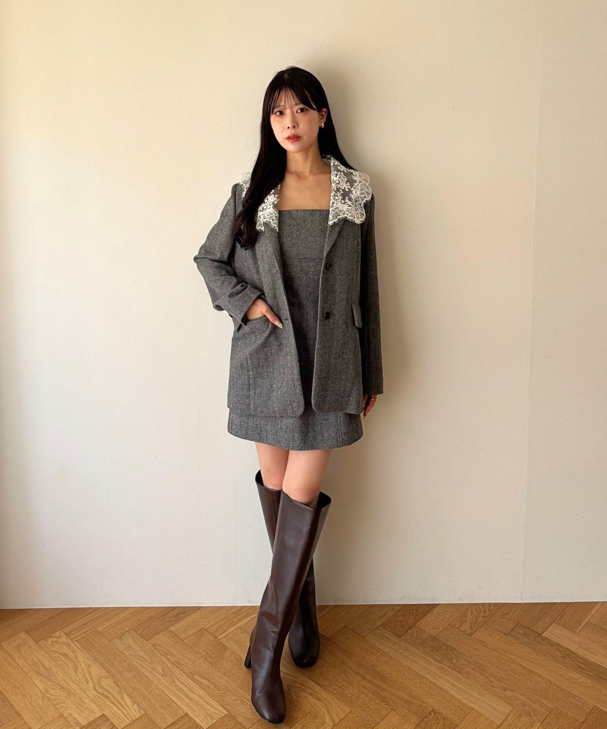 ウールヘリンボーンミニワンピース