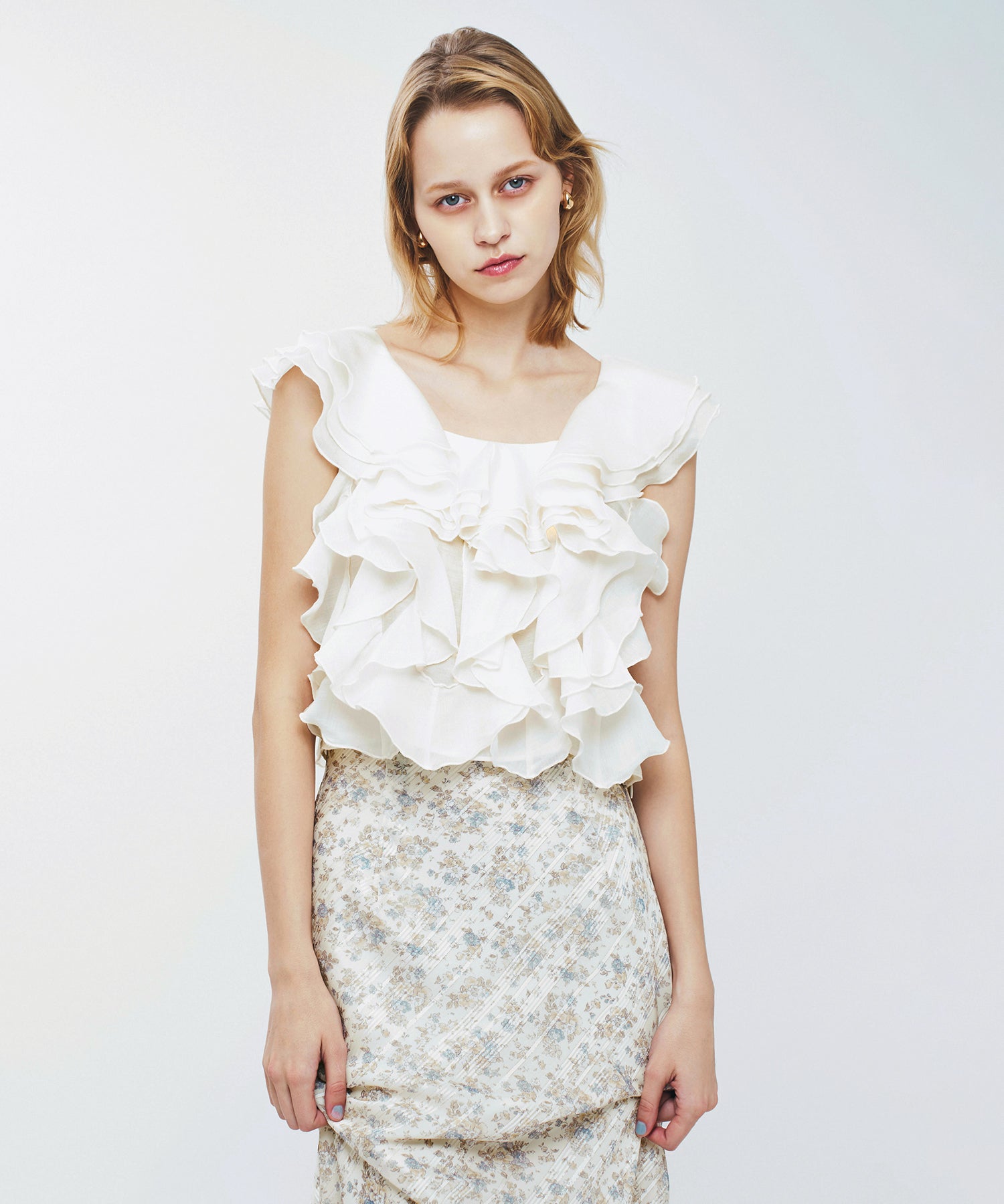 シアーフレアフリルブラウス