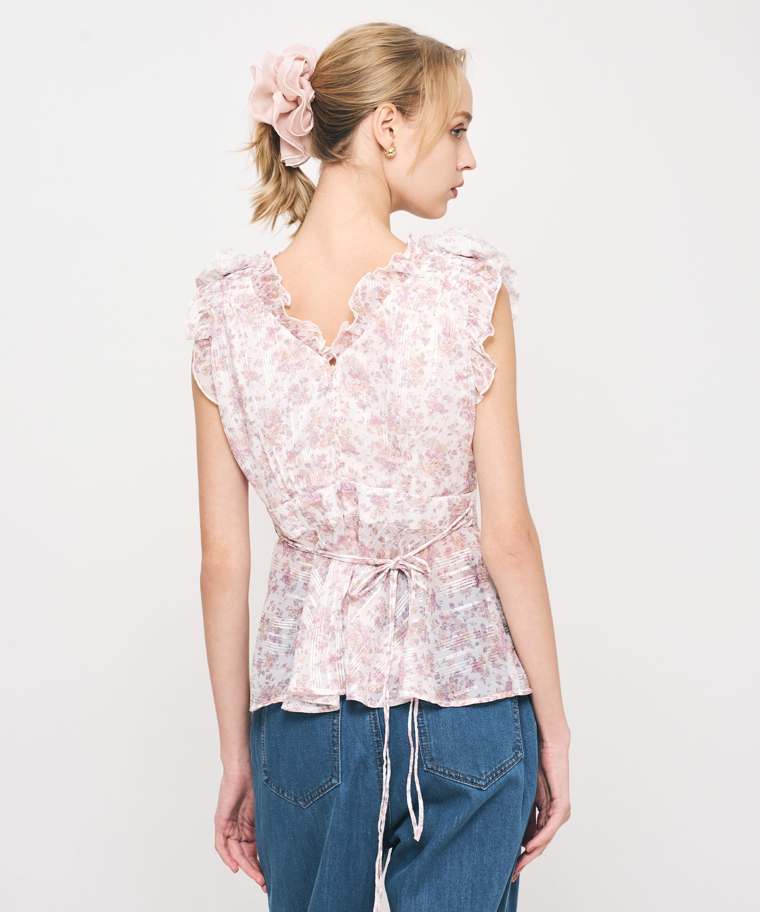 フルールラメシフォンフリルブラウス