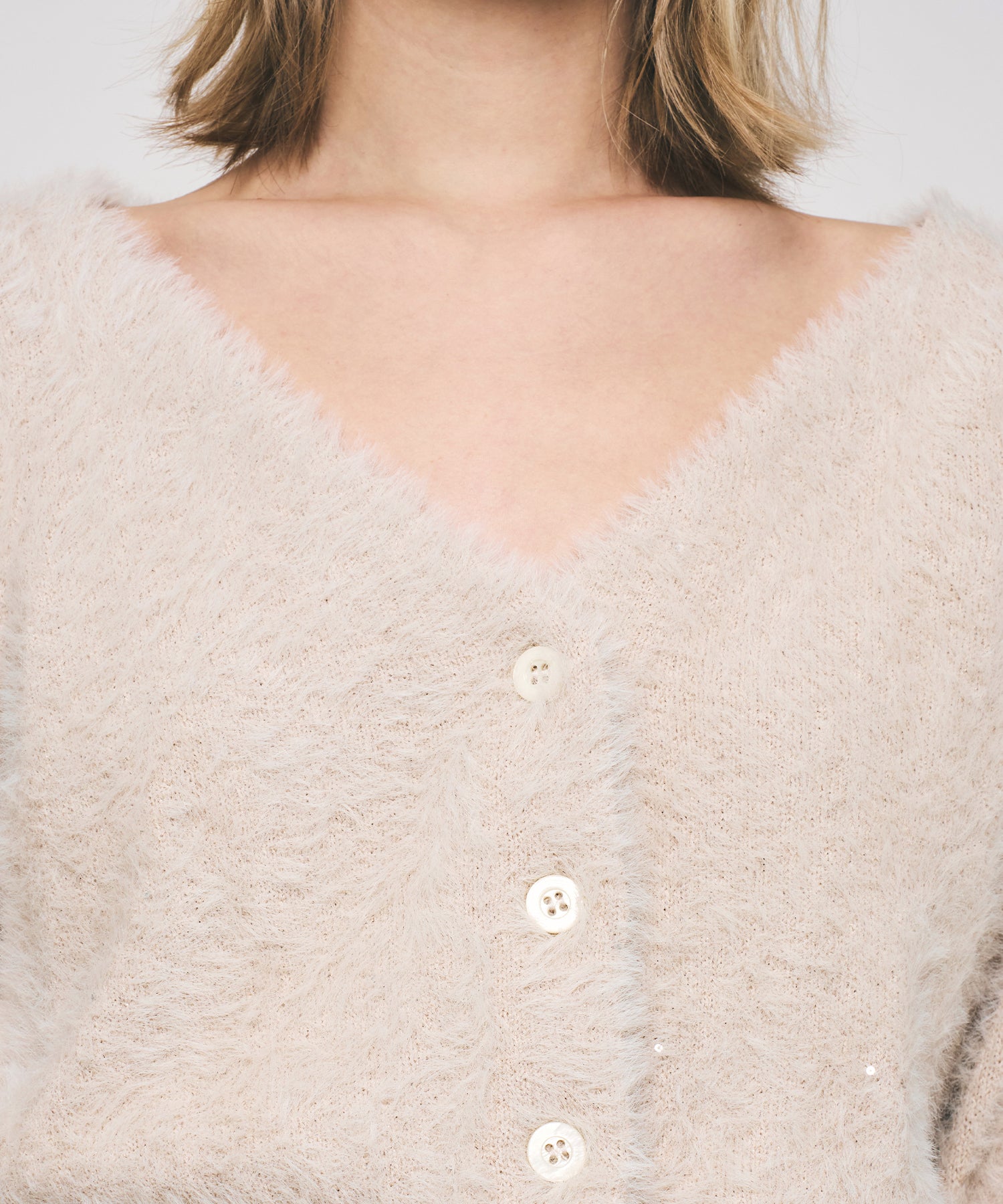 ラメスパンコールフェザーカーディガン